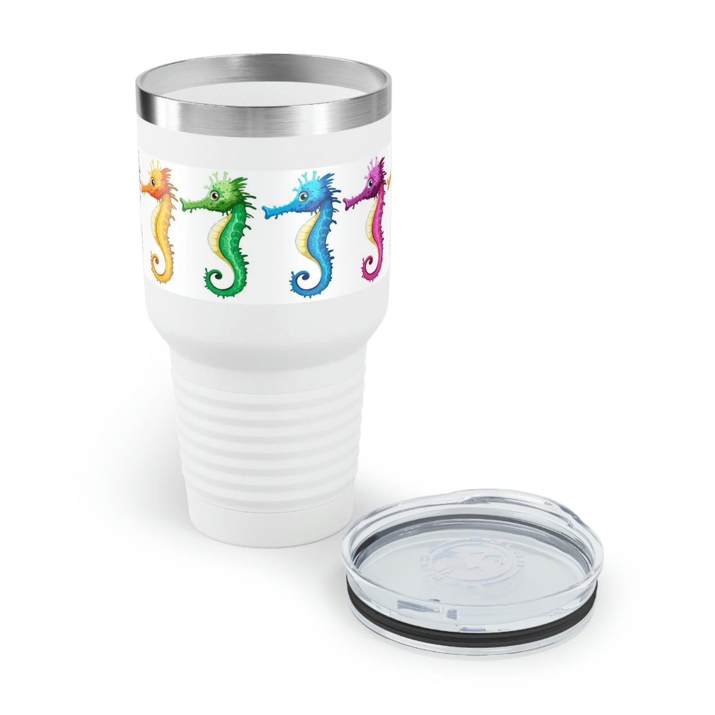 Vaso de cuello redondo con caballitos de mar coloridos, 30 oz, para viajes, trabajo en el jardín, relajación y senderismo