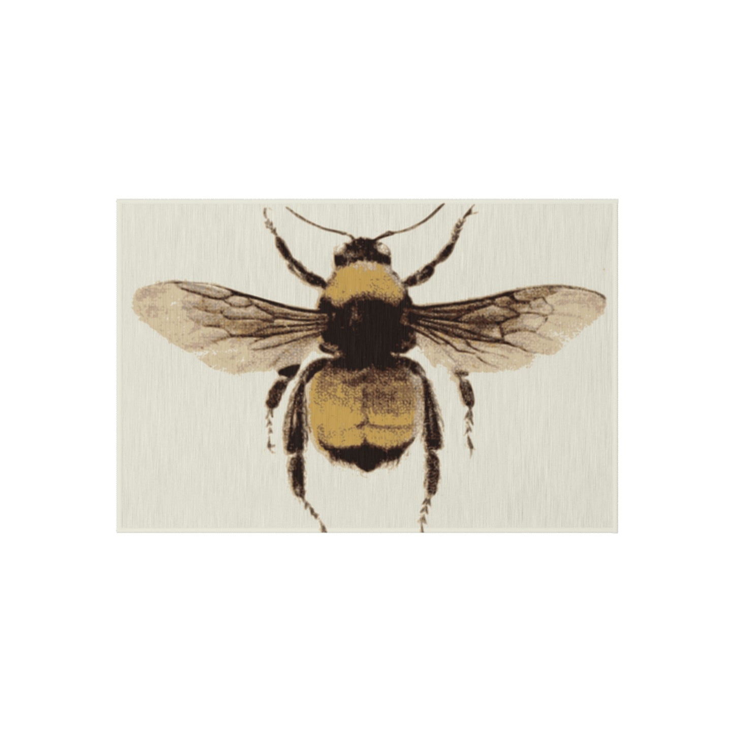 Yellow Bumble Bee. Outdoor Rug. Custom Artwork. Unique Whimsical Flare. Vivid Colors. Great to have on the back porch and front door. Splashy Color! Soft against your bare feet. Children and Pets will love playing on the Rug!