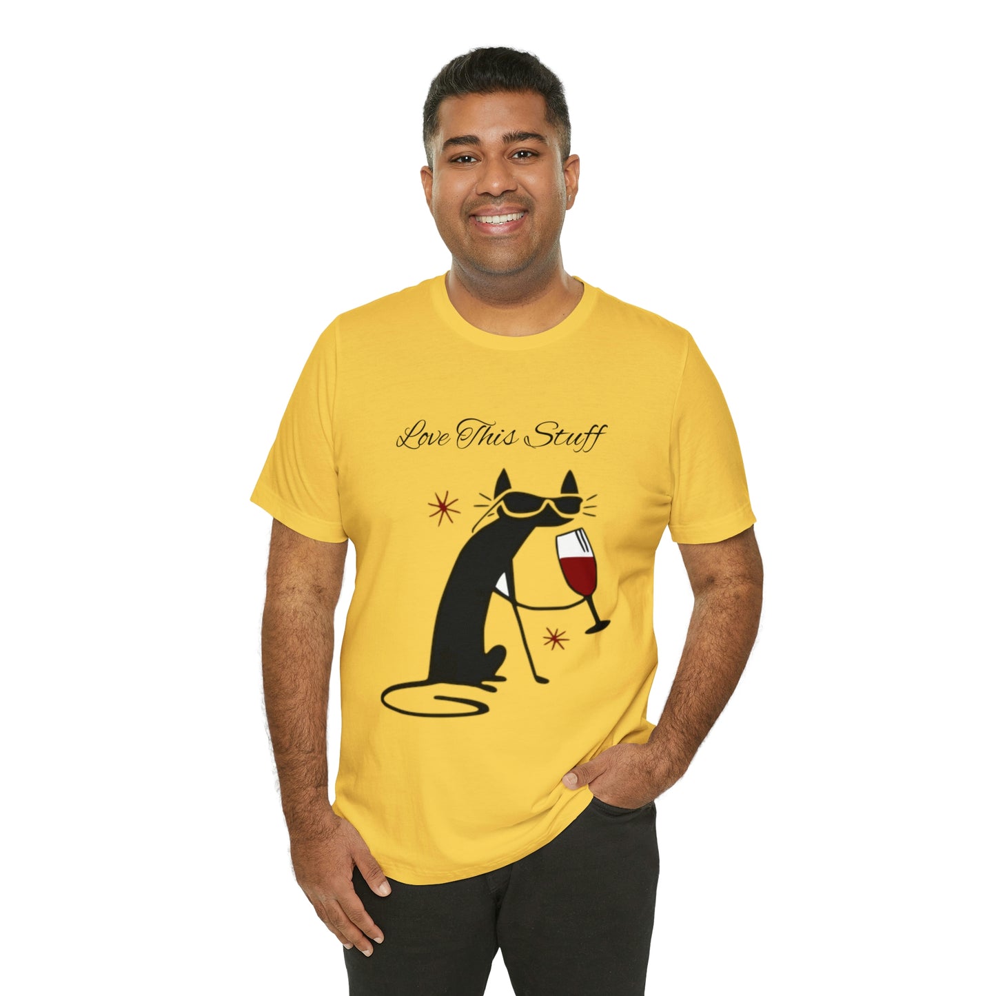 Camiseta con el gato negro bebiendo vino "Me encanta esta cosa"