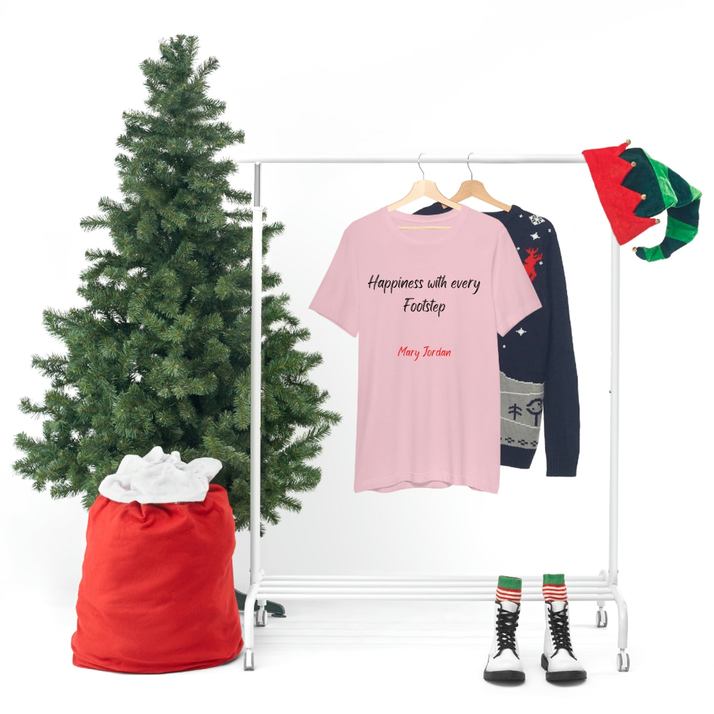 Camiseta unisex de manga corta para hombre, mujer y niño de Mary Jordan, con la frase "La felicidad está en cada paso"