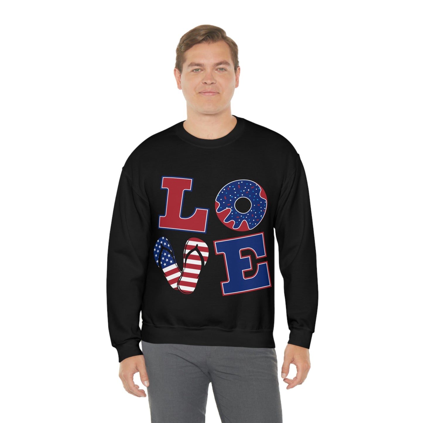 Sudadera con cuello redondo Love en rojo, blanco y azul ¡Te ves fabulosa!