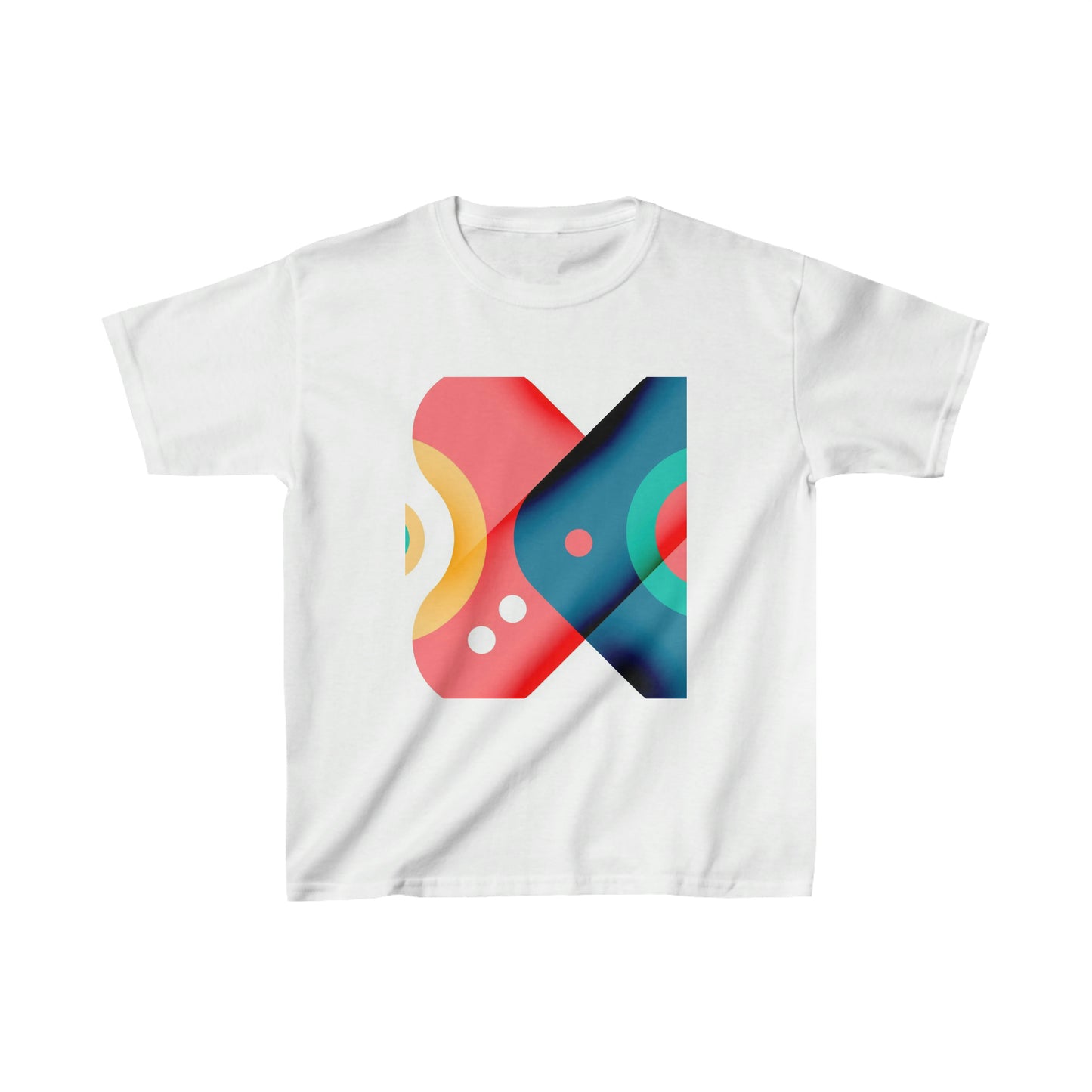 Colorful Shapes. Children's heavy cotton T-shirt. Sizes: Extra Small through Extra large. Price: $21.00. Custom Artwork. Unique Whimsical Flare. Vivid Colors. Soft against your skin. Comfortable to wear every day of the week. Gonna look cute going to Grandma's house.