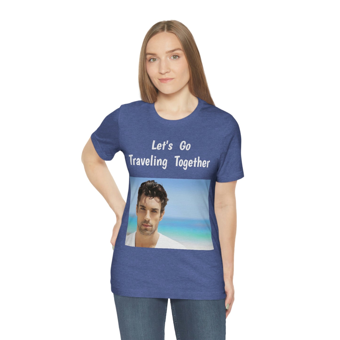 Camiseta de manga corta para hombre guapo que viaja, trabaja y hace películas