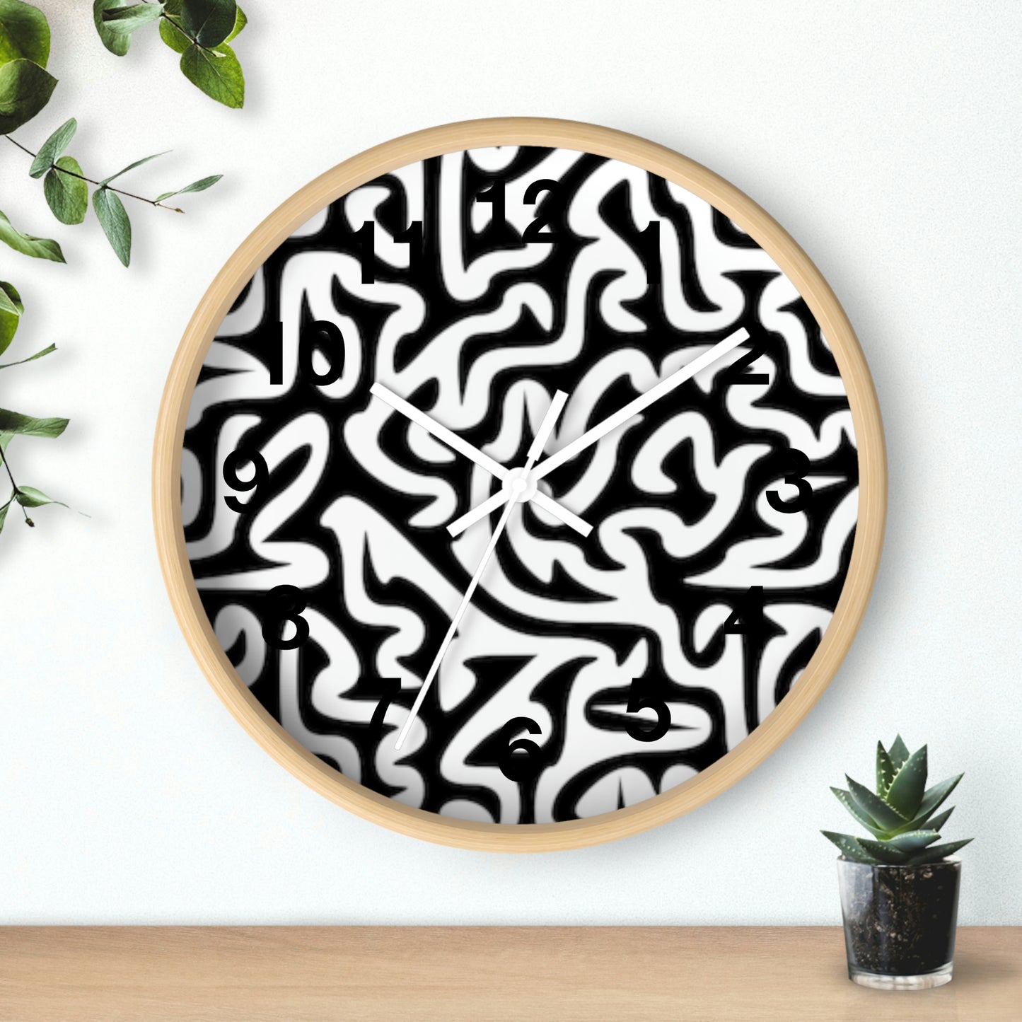 Reloj de pared en blanco y negro con laberinto para el hogar, la cocina, el baño y el negocio. Regalo