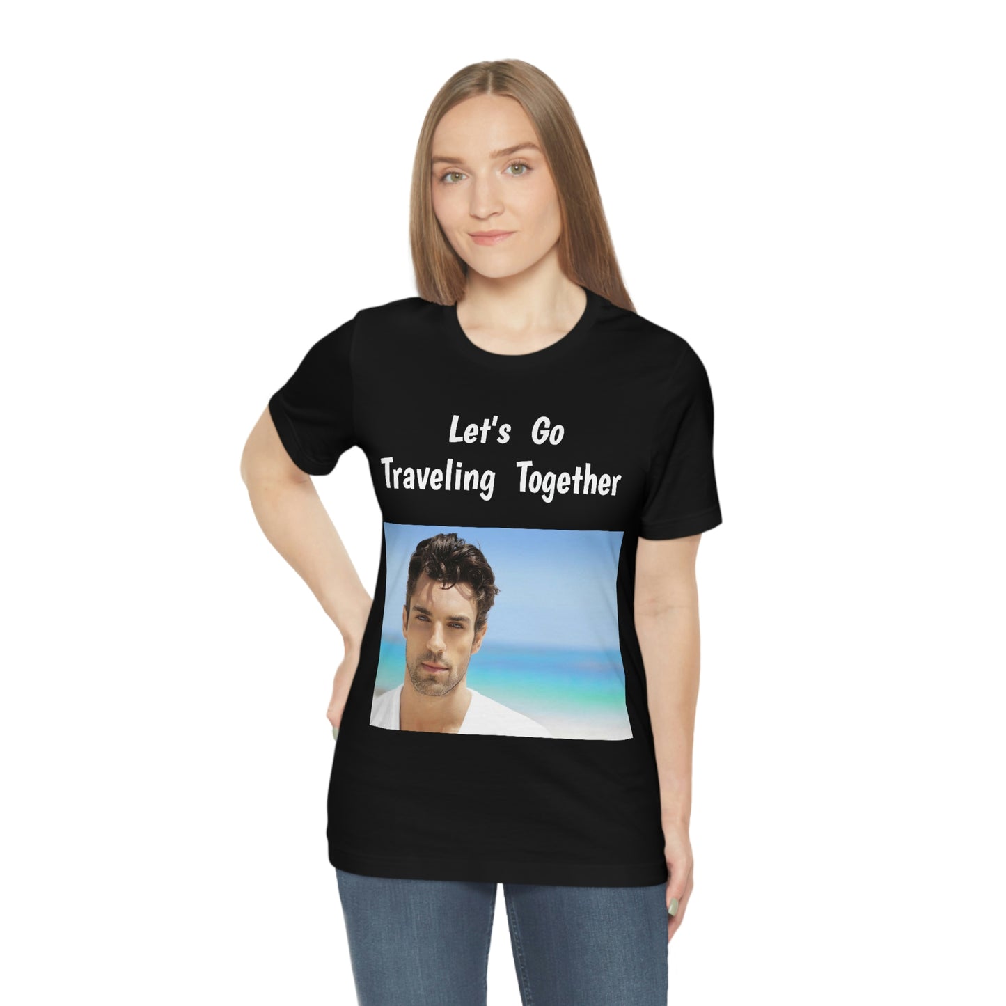 Camiseta de manga corta para hombre guapo que viaja, trabaja y hace películas