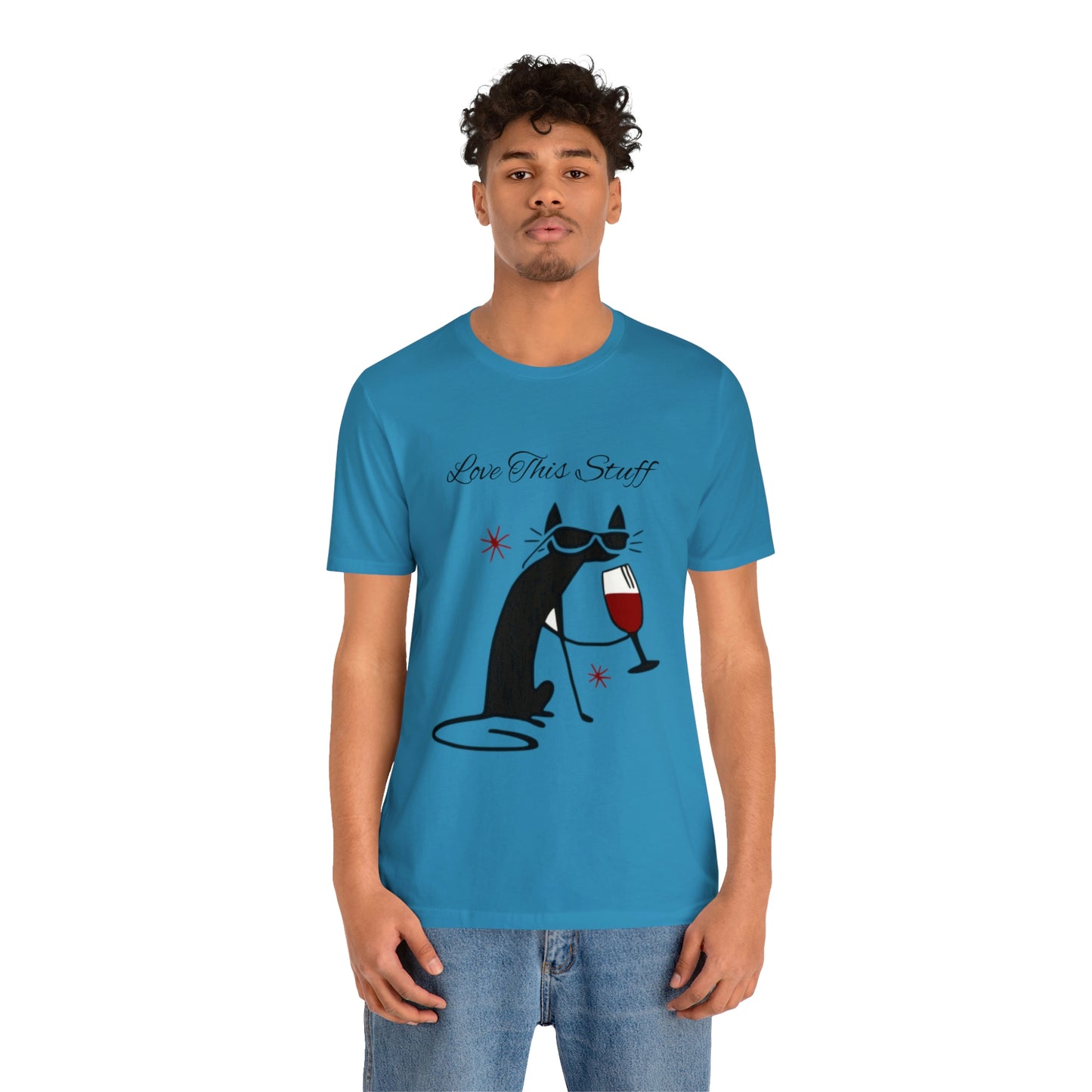 Camiseta con el gato negro bebiendo vino "Me encanta esta cosa"
