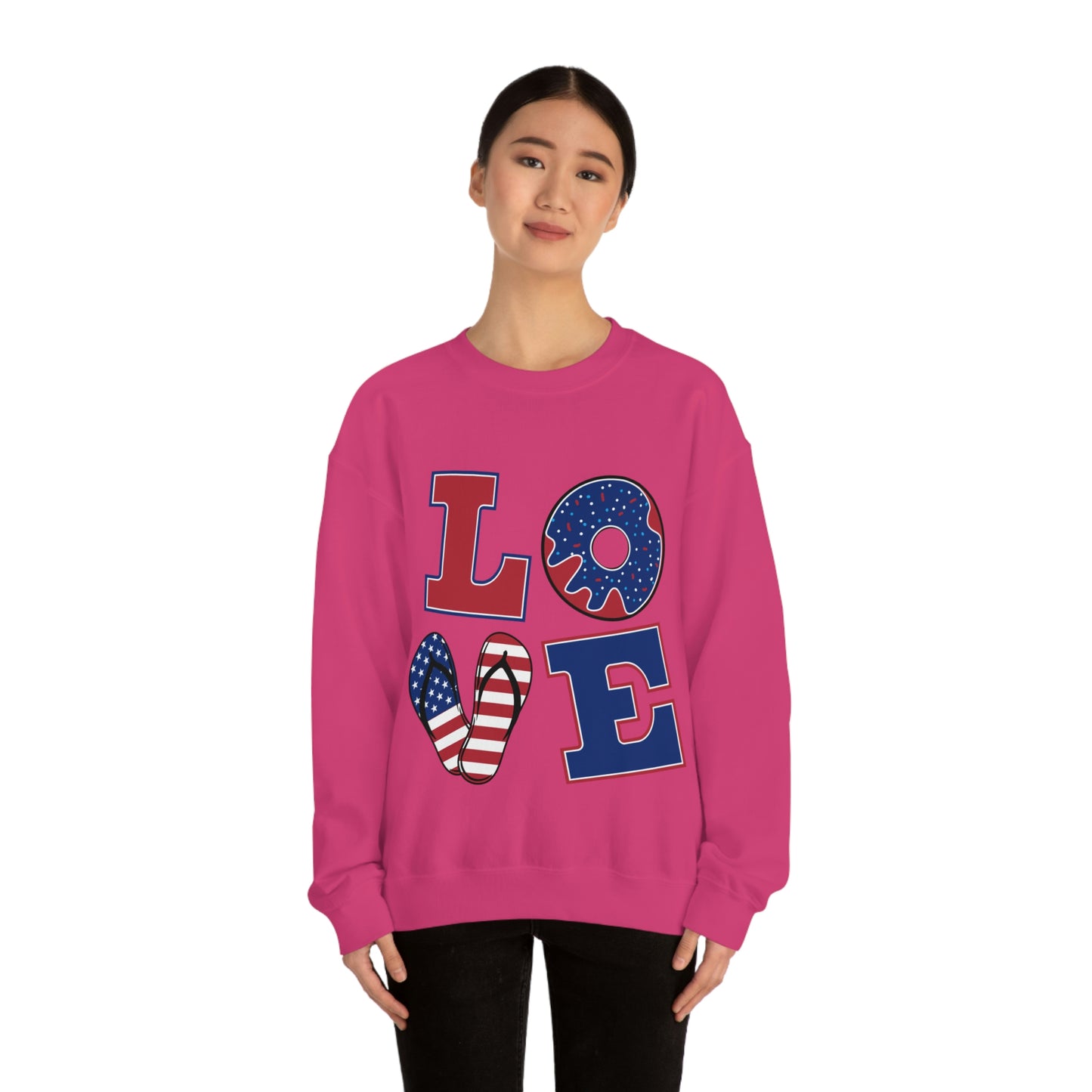 Sudadera con cuello redondo Love en rojo, blanco y azul ¡Te ves fabulosa!