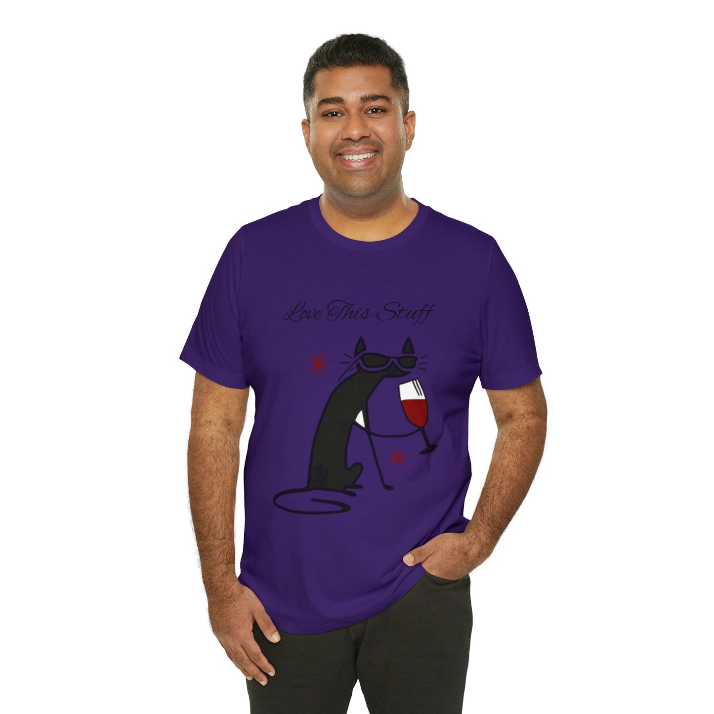 Camiseta con el gato negro bebiendo vino "Me encanta esta cosa"