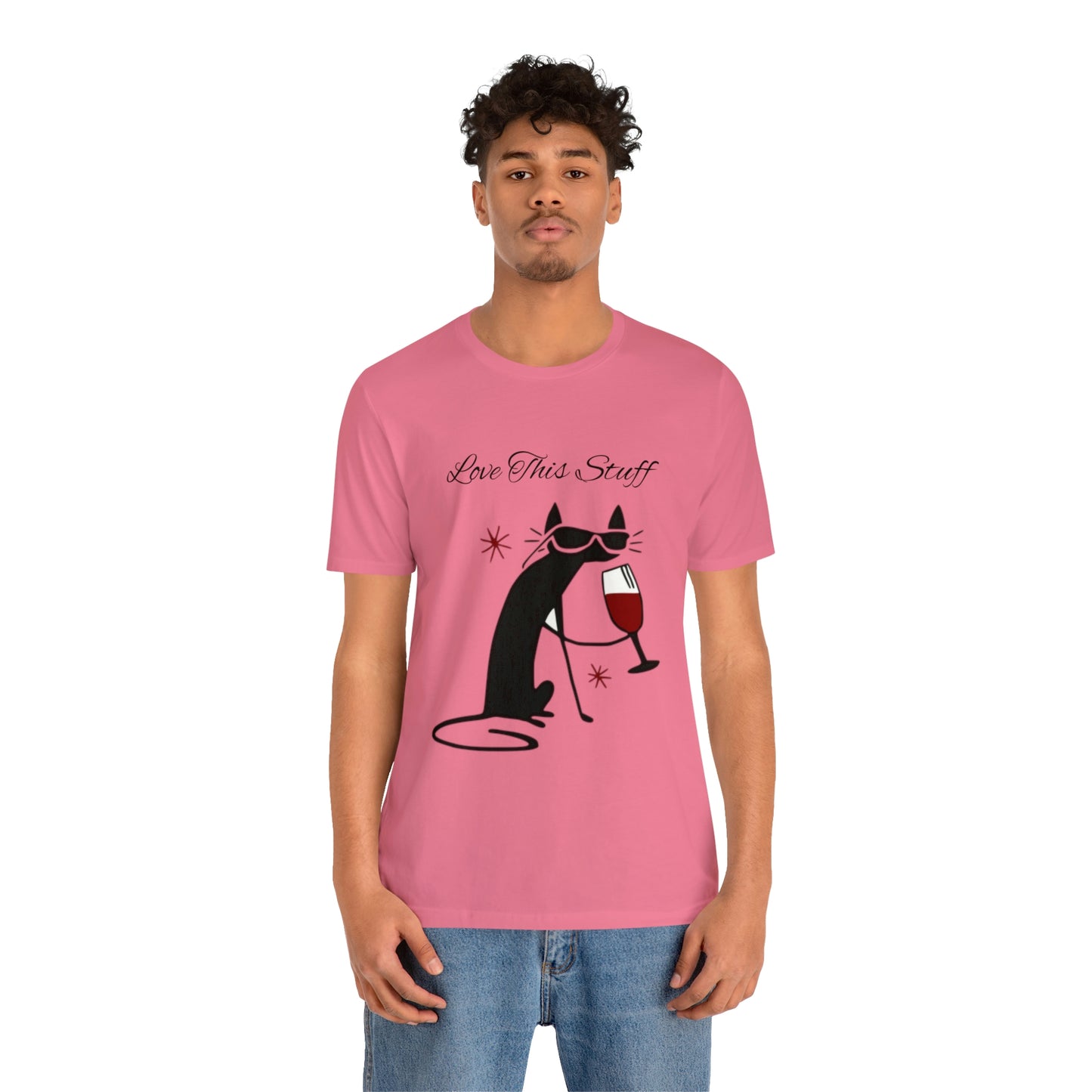 Camiseta con el gato negro bebiendo vino "Me encanta esta cosa"