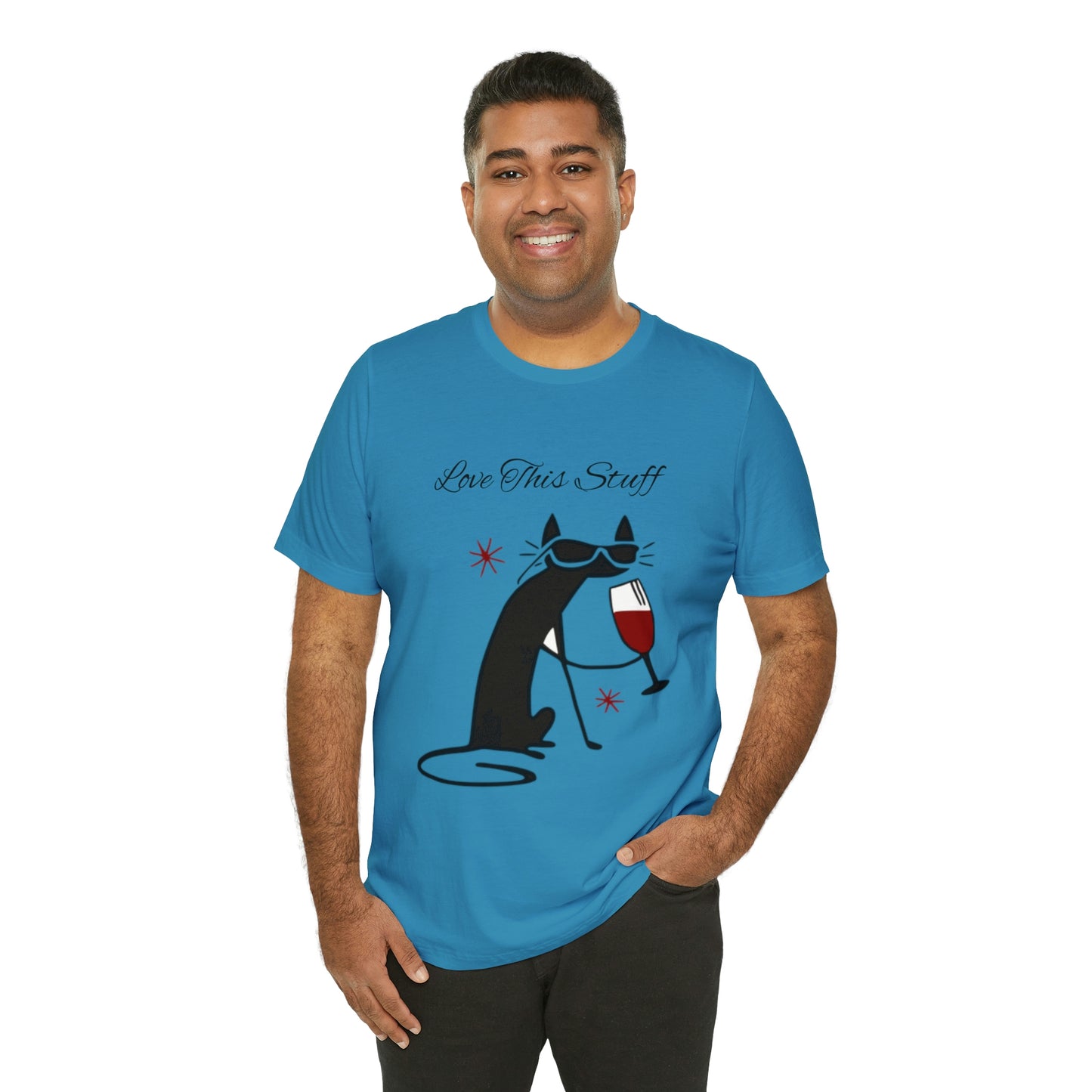 Camiseta con el gato negro bebiendo vino "Me encanta esta cosa"