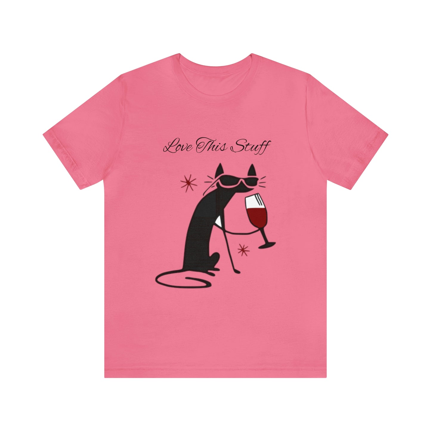 Camiseta con el gato negro bebiendo vino "Me encanta esta cosa"