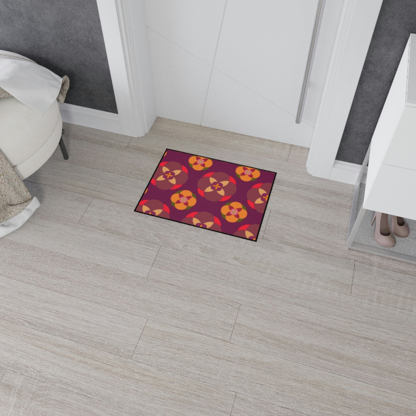 Alfombrilla resistente para suelo de color morado con círculos elegantes