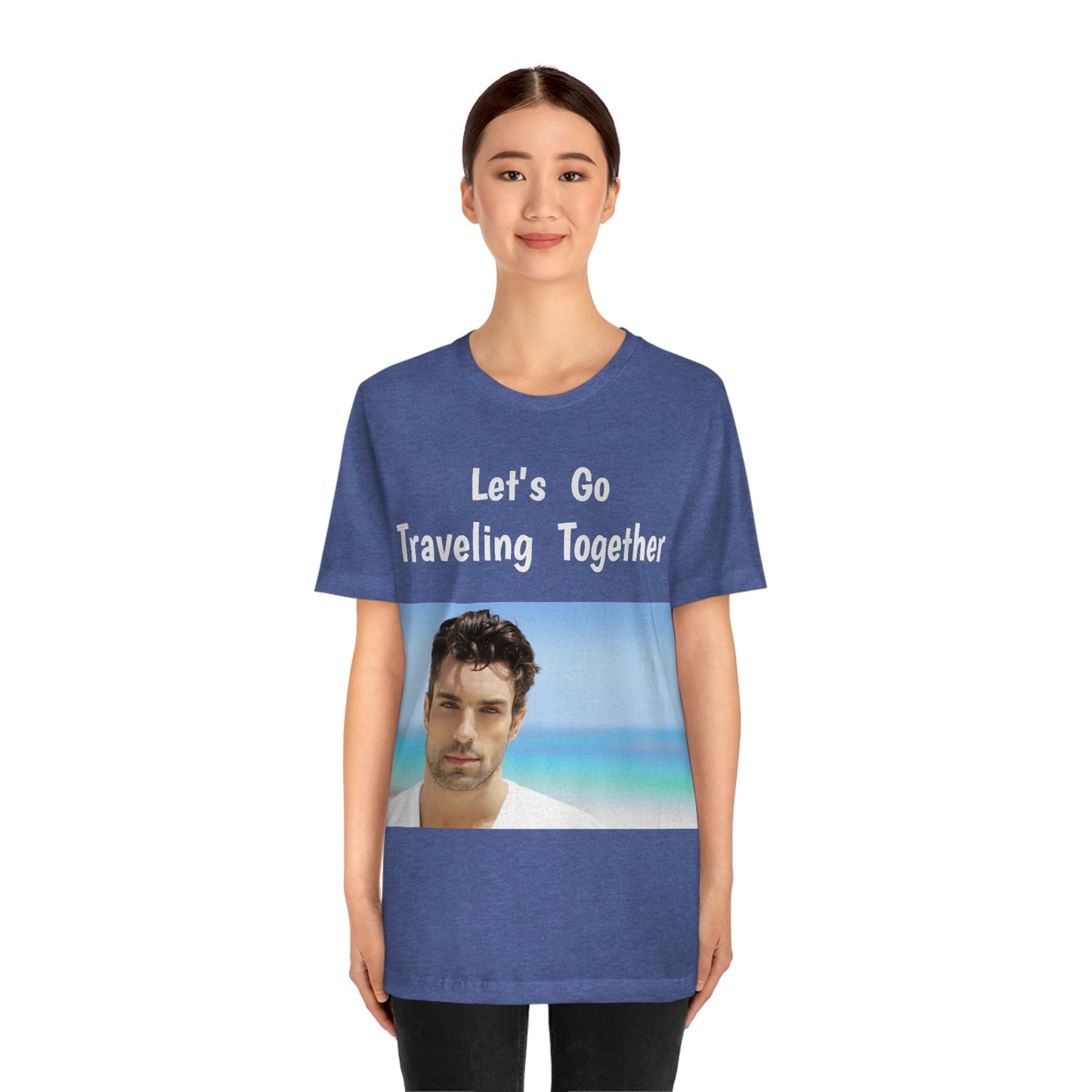 Camiseta de manga corta para hombre guapo que viaja, trabaja y hace películas