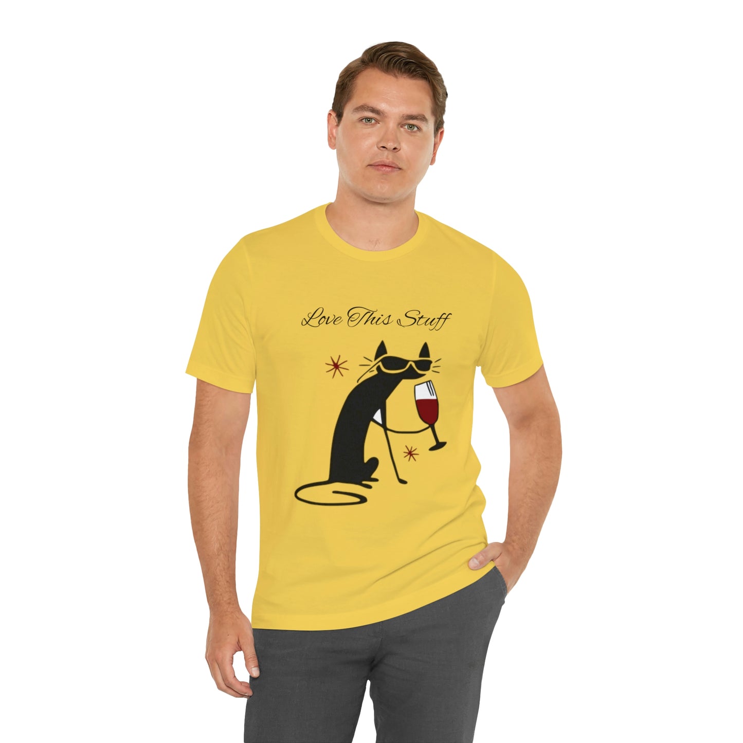Camiseta con el gato negro bebiendo vino "Me encanta esta cosa"