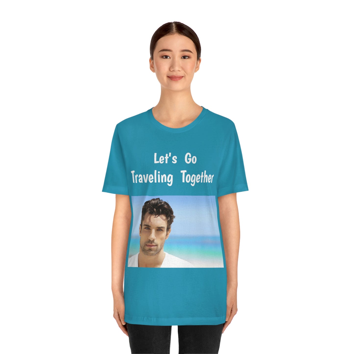 Camiseta de manga corta para hombre guapo que viaja, trabaja y hace películas