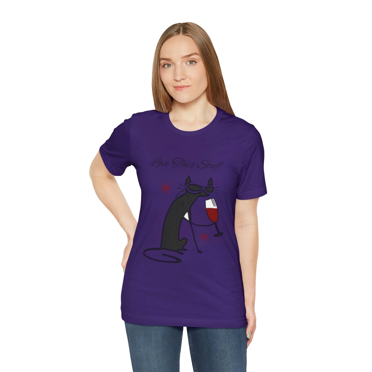 Camiseta con el gato negro bebiendo vino "Me encanta esta cosa"