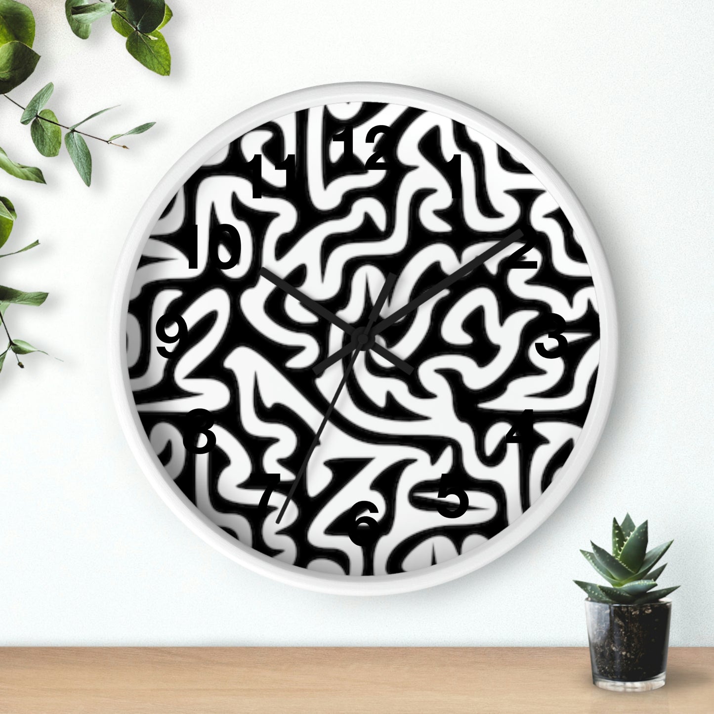 Reloj de pared en blanco y negro con laberinto para el hogar, la cocina, el baño y el negocio. Regalo