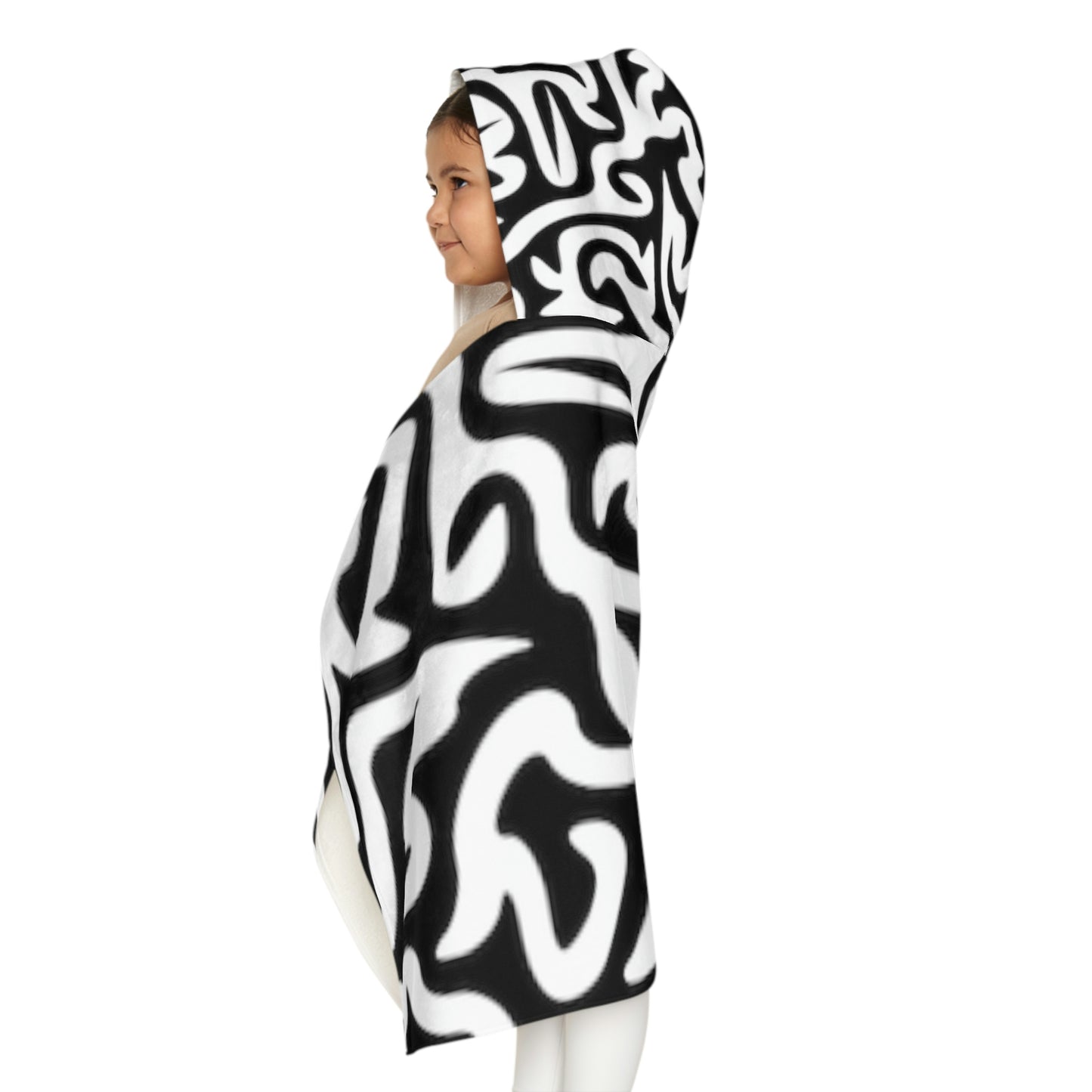 Toalla con capucha para jóvenes Maze Black White Diviértete lavándote