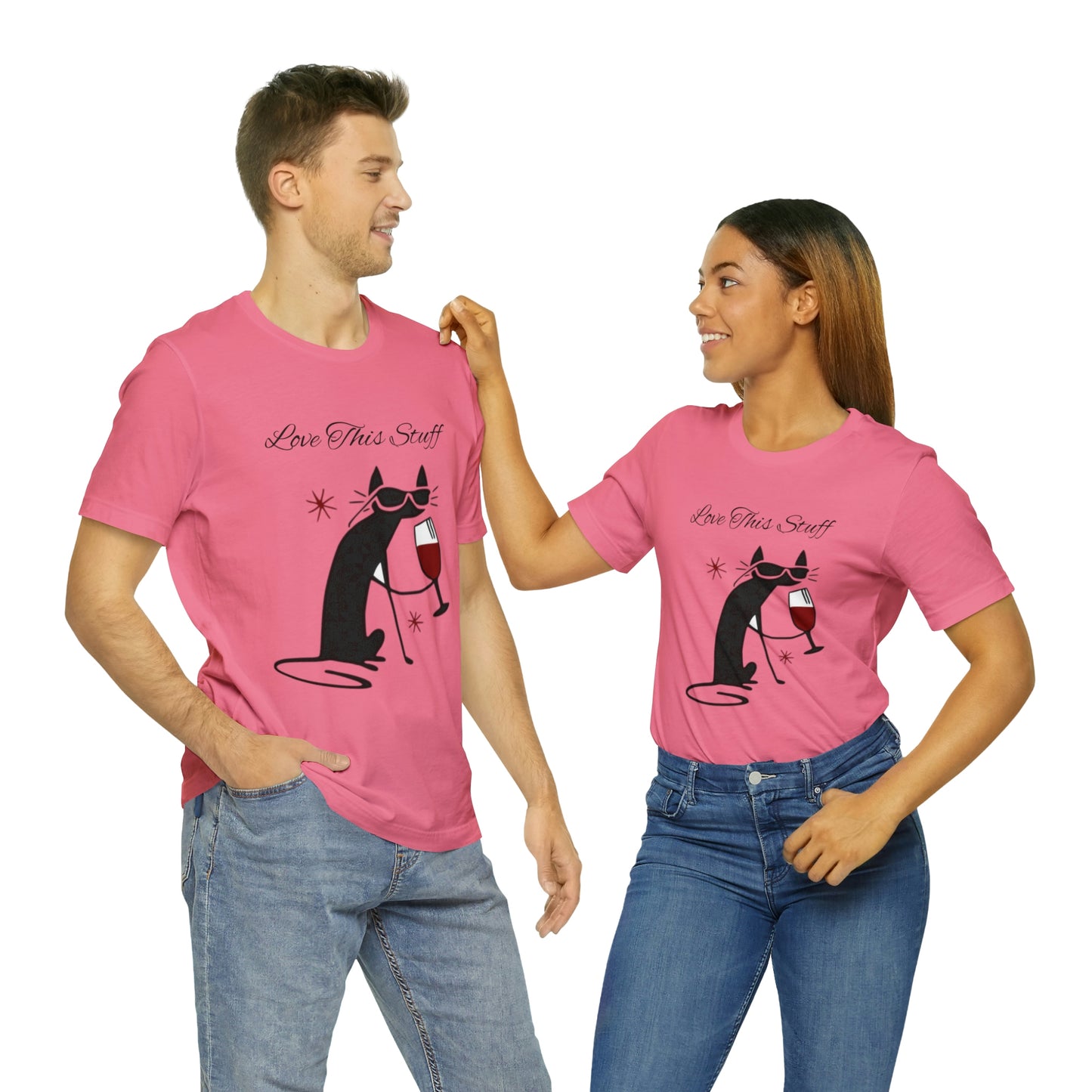 Camiseta con el gato negro bebiendo vino "Me encanta esta cosa"