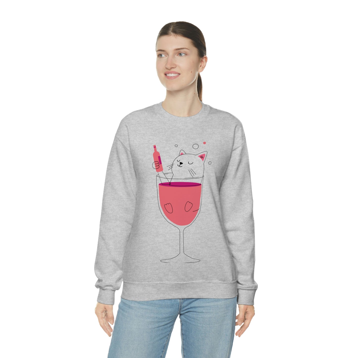 Sudadera con gato en copa de vino bebiendo ¡A mi hermana le encantaría este regalo!