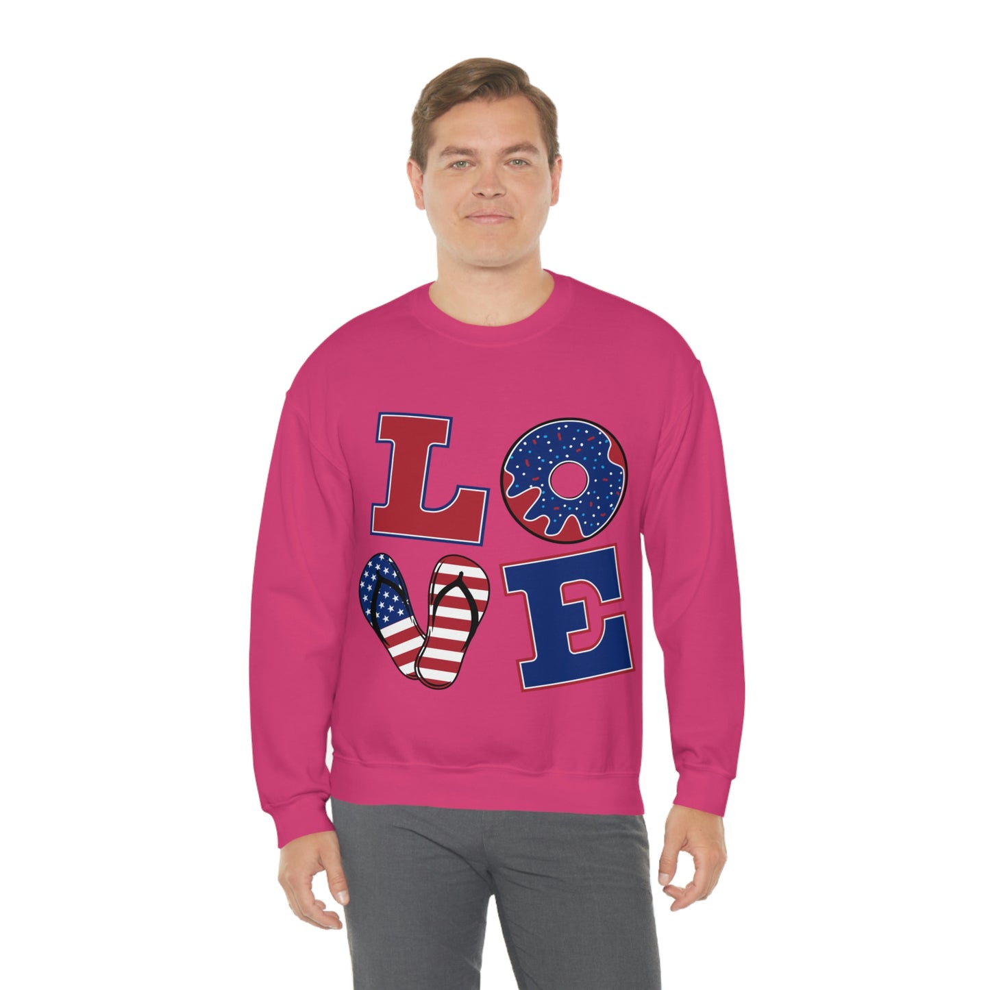 Sudadera con cuello redondo Love en rojo, blanco y azul ¡Te ves fabulosa!