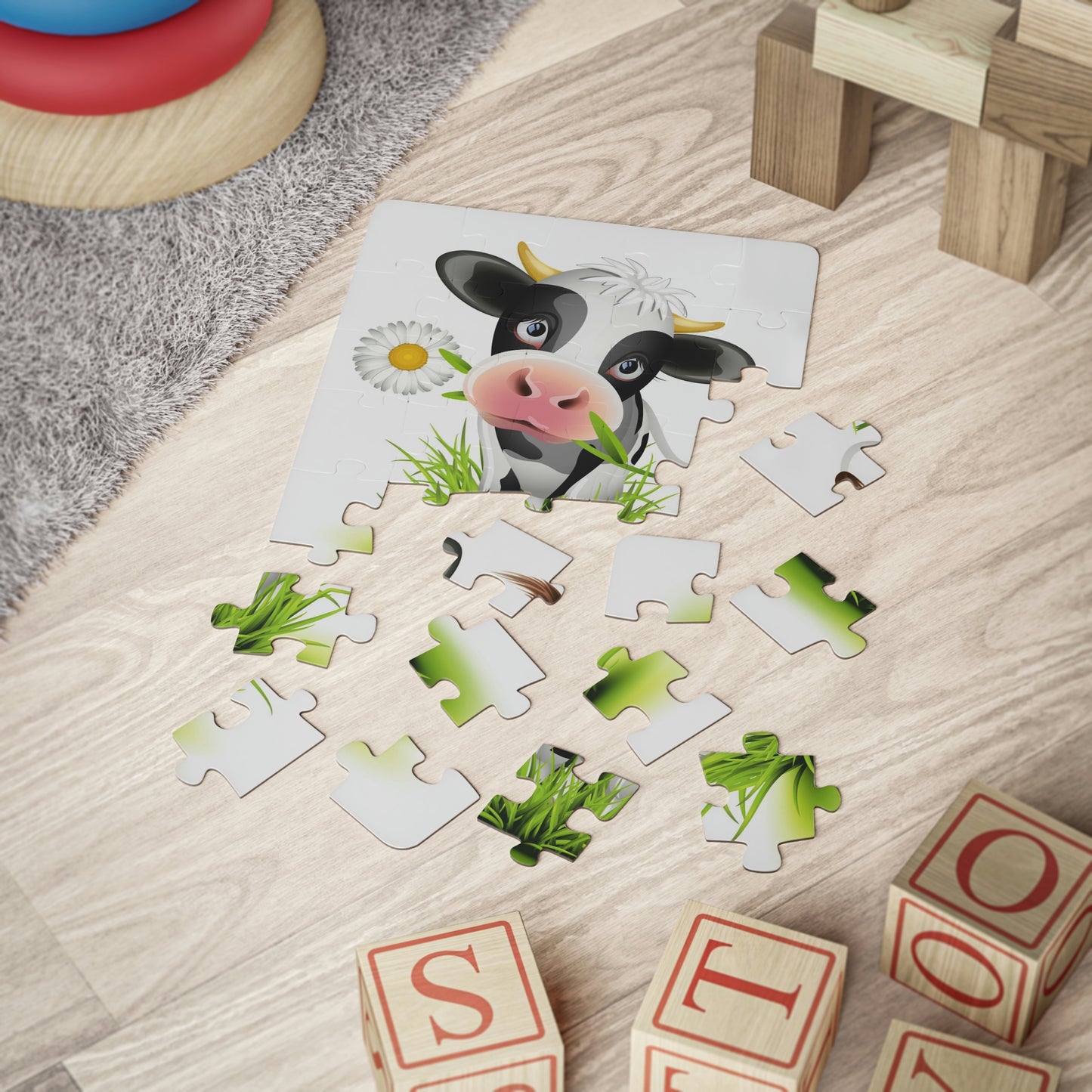 Rompecabezas de vaca con flores ¡Me encantan los juegos!