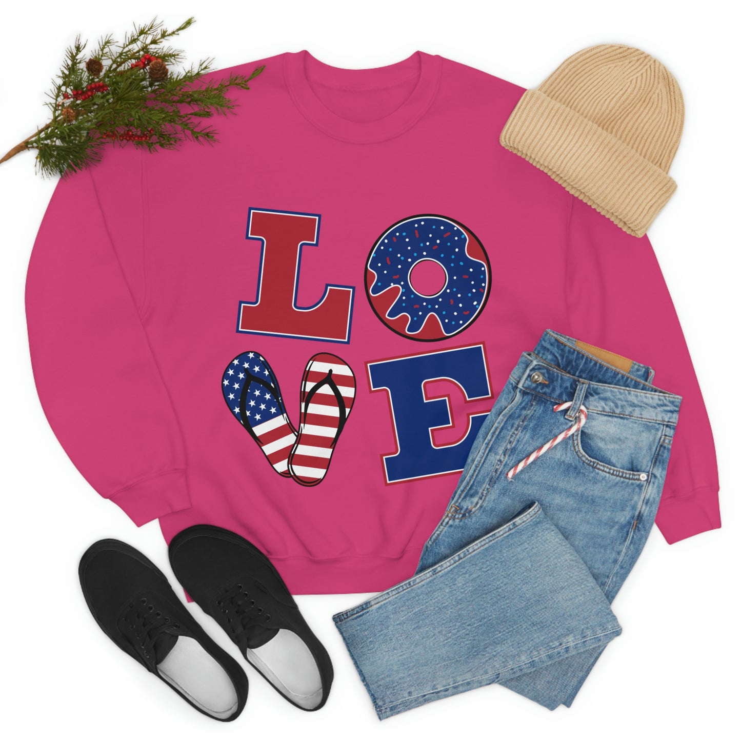 Sudadera con cuello redondo Love en rojo, blanco y azul ¡Te ves fabulosa!