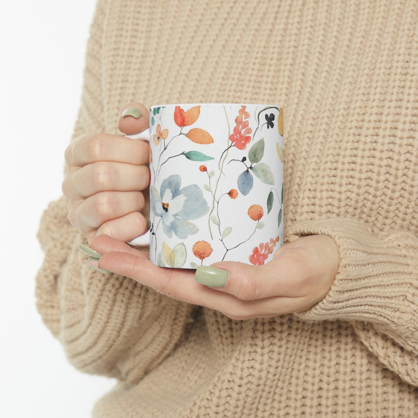 Taza de cerámica con flores silvestres de 11 oz, ideal para café, chocolate, té, refrescos, sopas, helados