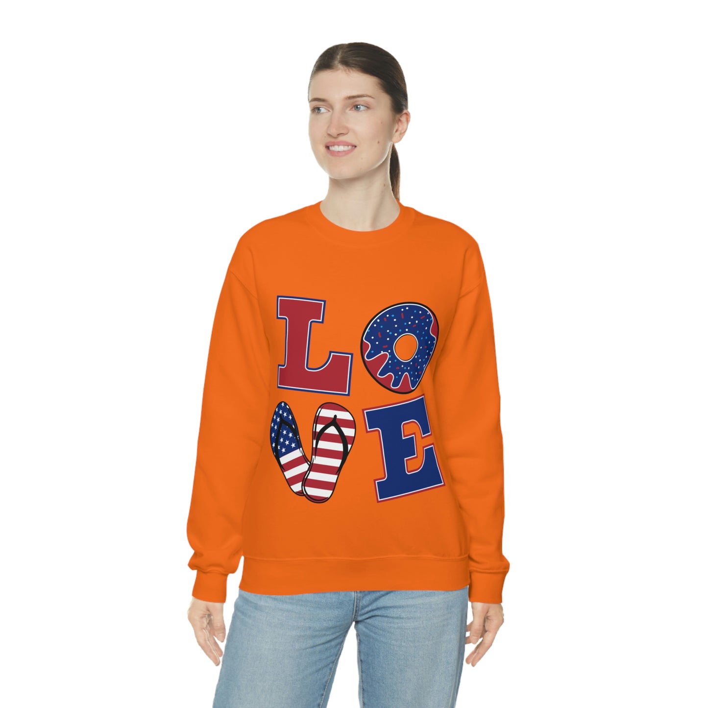 Sudadera con cuello redondo Love en rojo, blanco y azul ¡Te ves fabulosa!