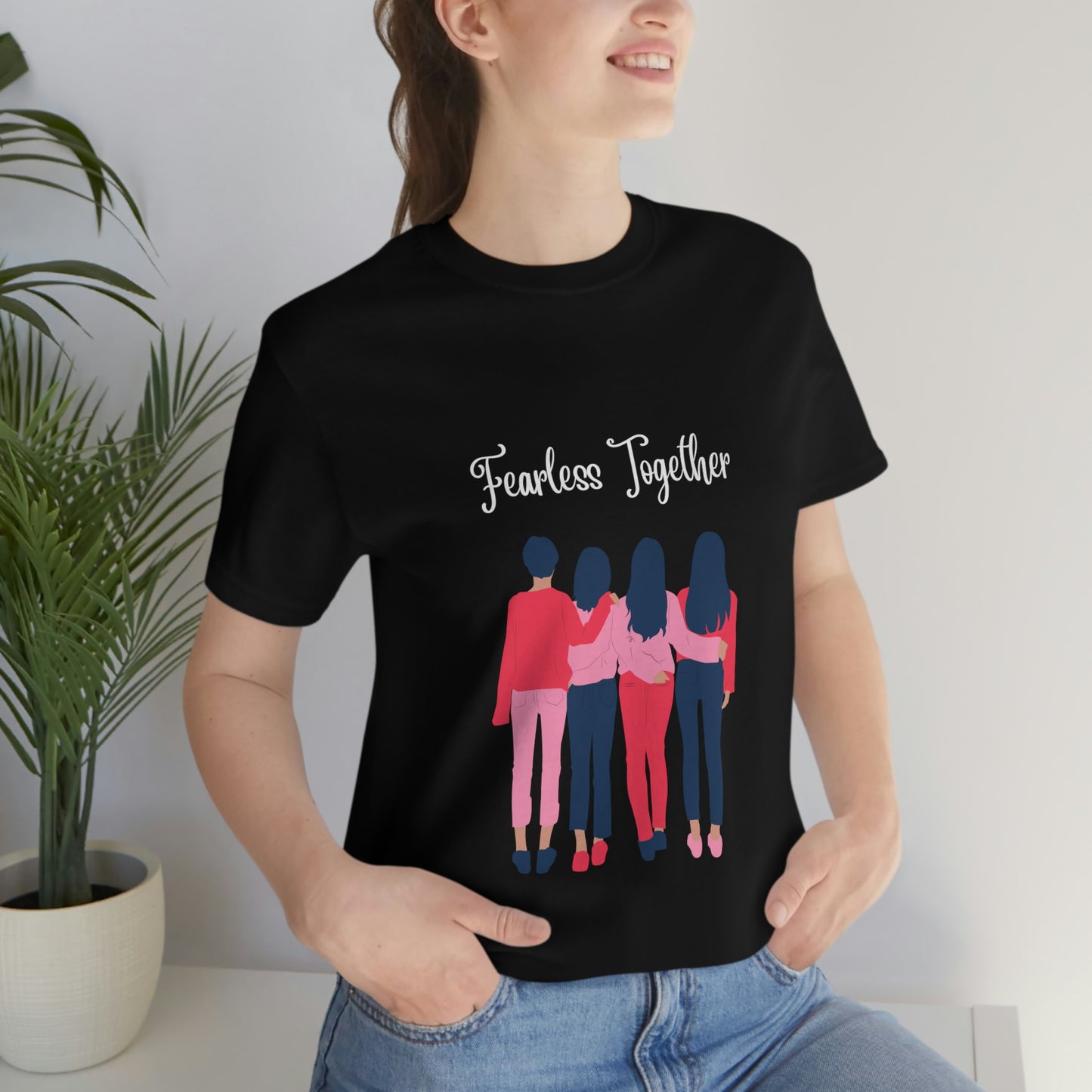 Camiseta unisex de manga corta Fearless Together para relajarse, trabajar, viajar, zoológico, museos, películas