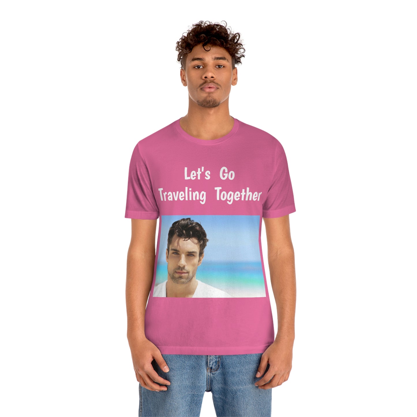 Camiseta de manga corta para hombre guapo que viaja, trabaja y hace películas