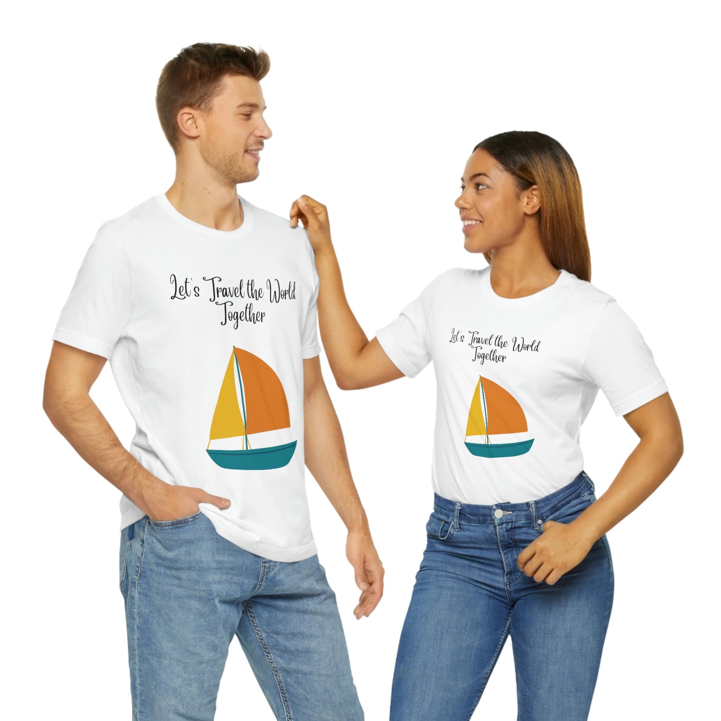 ¡Vamos a viajar por el mundo juntos! Camiseta de manga corta unisex ¡Divertida, divertida, divertida!