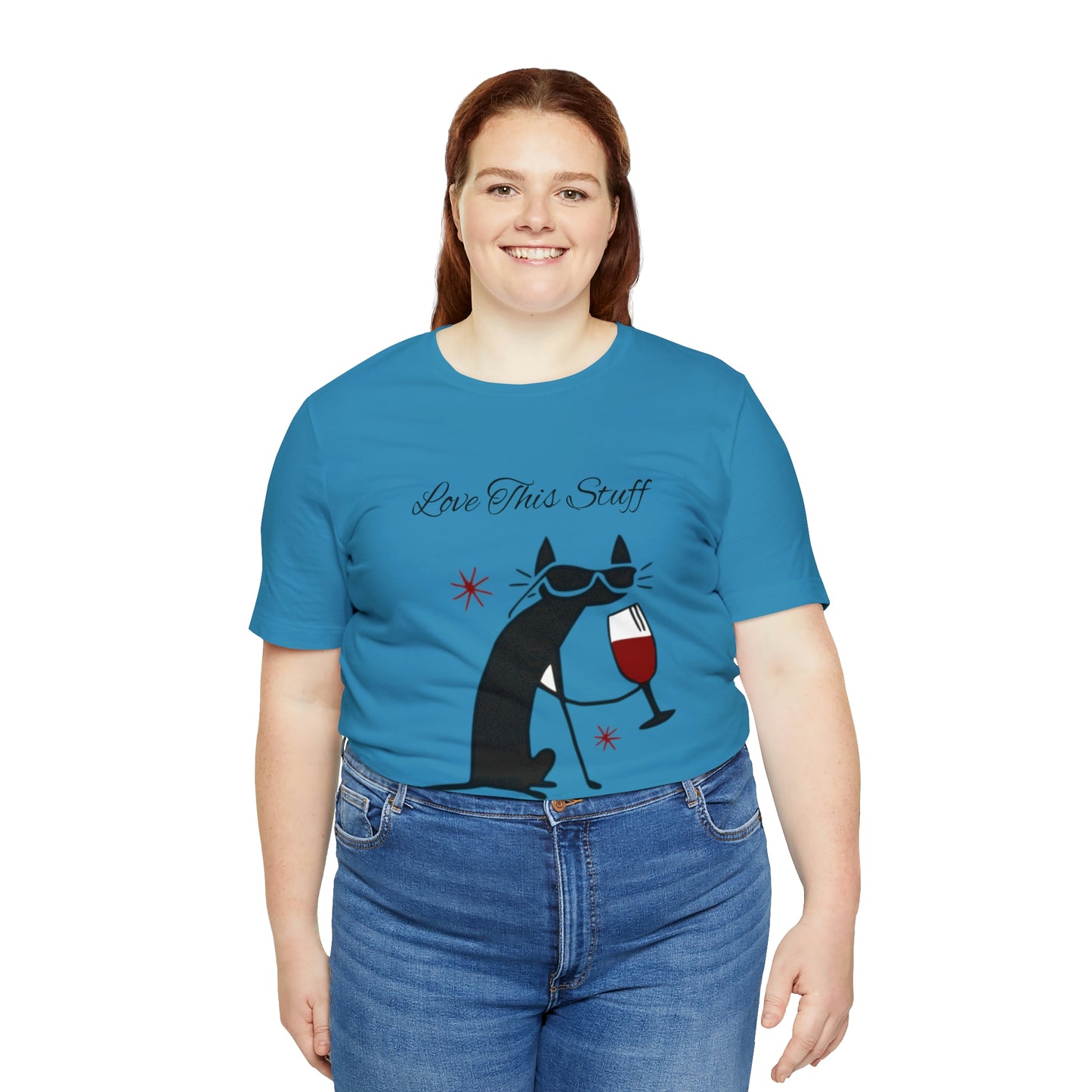 Camiseta con el gato negro bebiendo vino "Me encanta esta cosa"