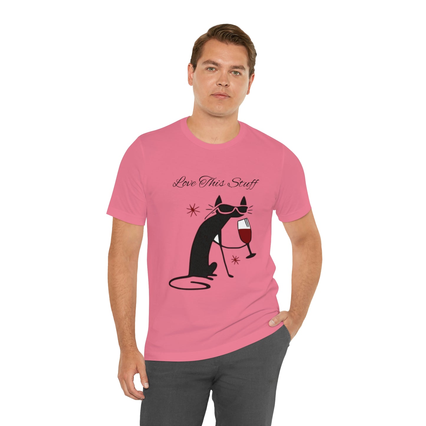Camiseta con el gato negro bebiendo vino "Me encanta esta cosa"