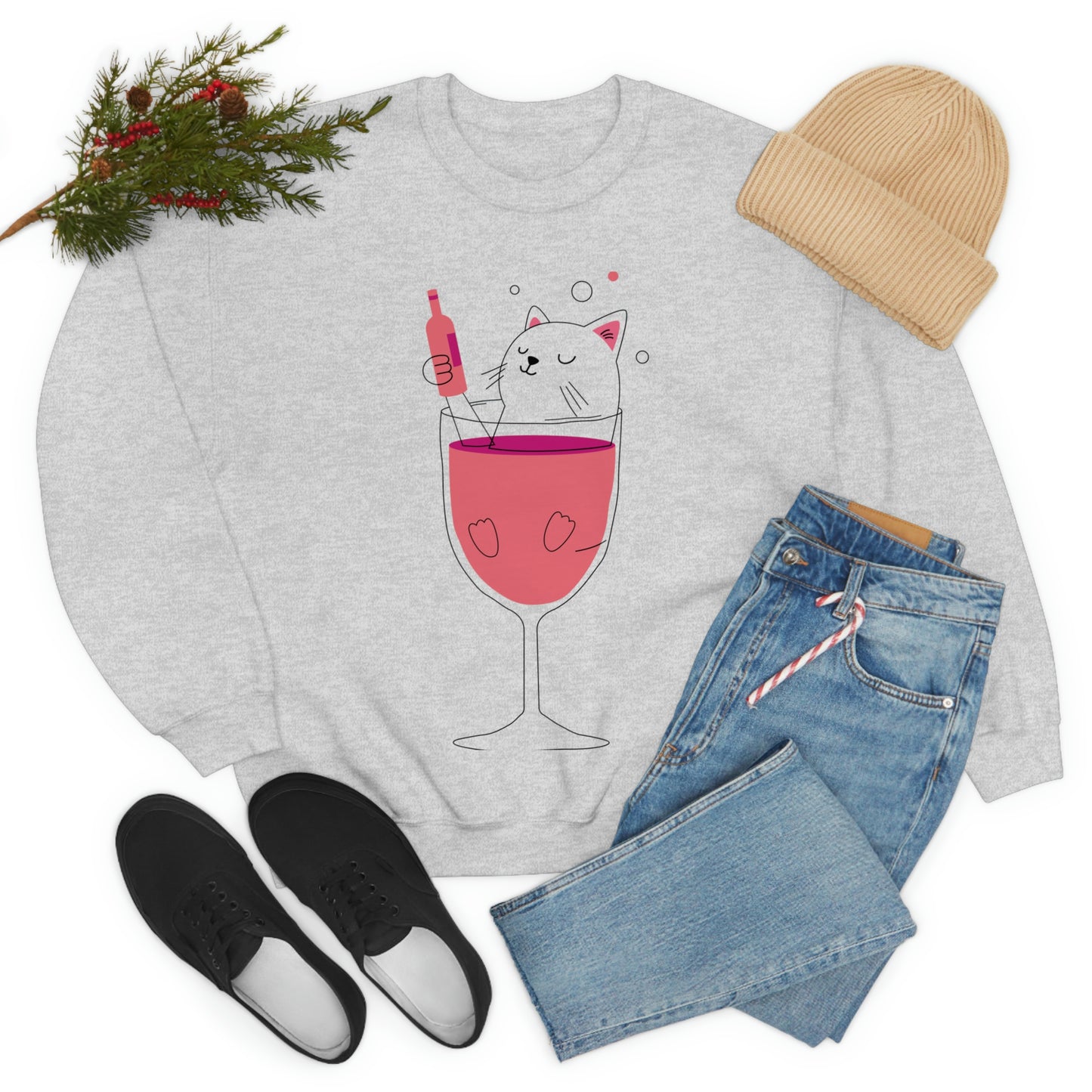 Sudadera con gato en copa de vino bebiendo ¡A mi hermana le encantaría este regalo!