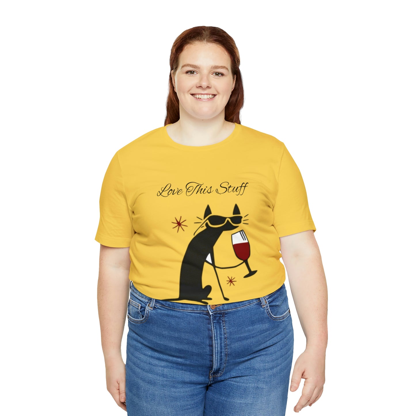 Camiseta con el gato negro bebiendo vino "Me encanta esta cosa"