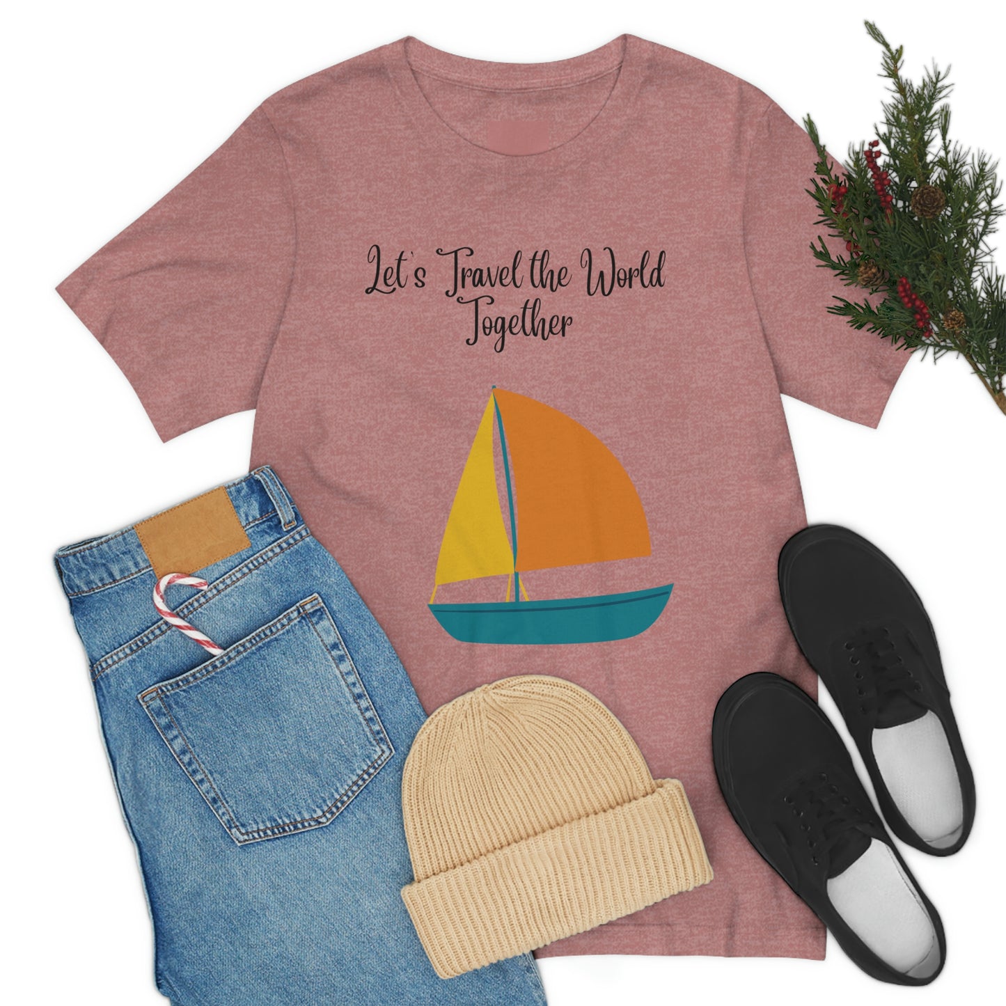 ¡Vamos a viajar por el mundo juntos! Camiseta de manga corta unisex ¡Divertida, divertida, divertida!