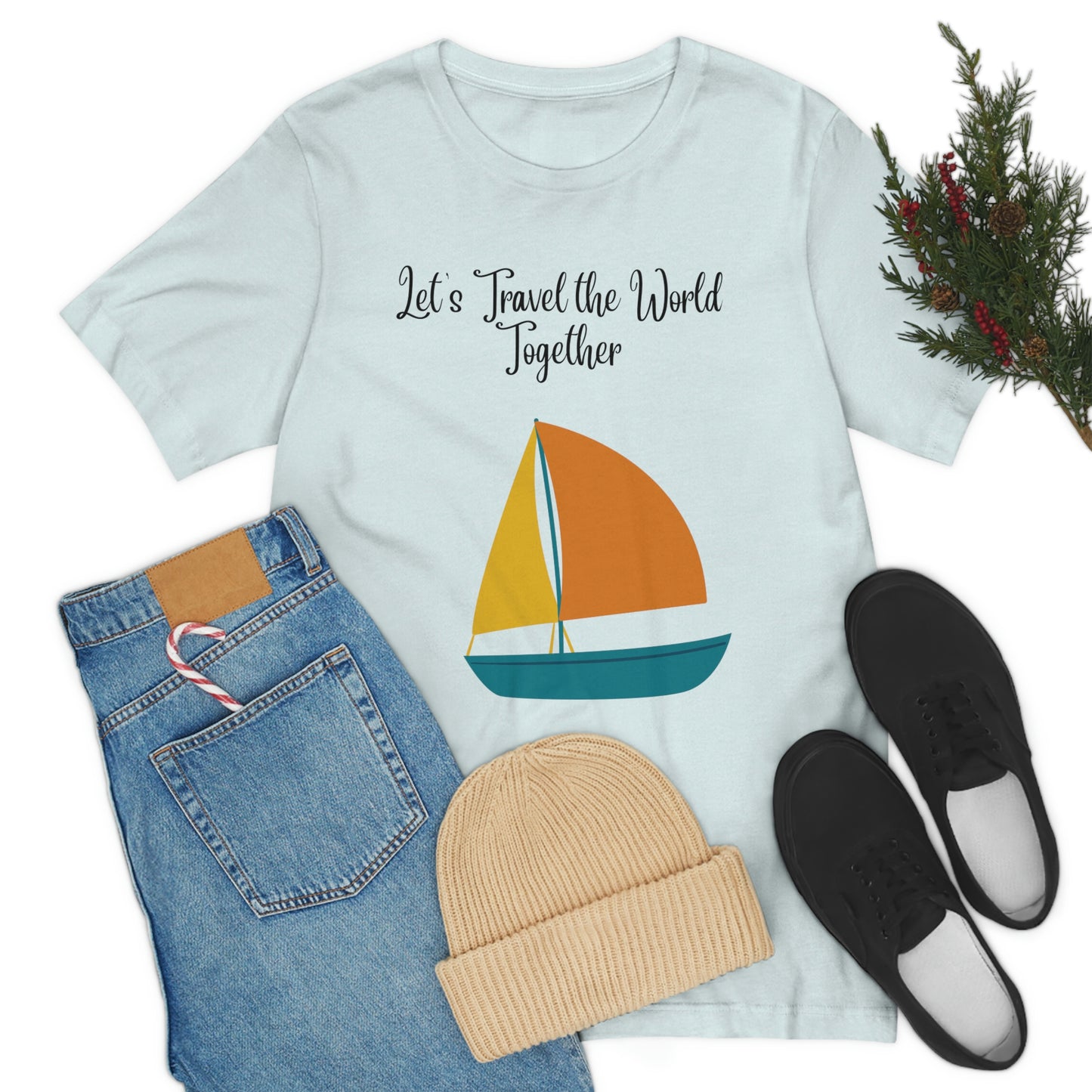 ¡Vamos a viajar por el mundo juntos! Camiseta de manga corta unisex ¡Divertida, divertida, divertida!
