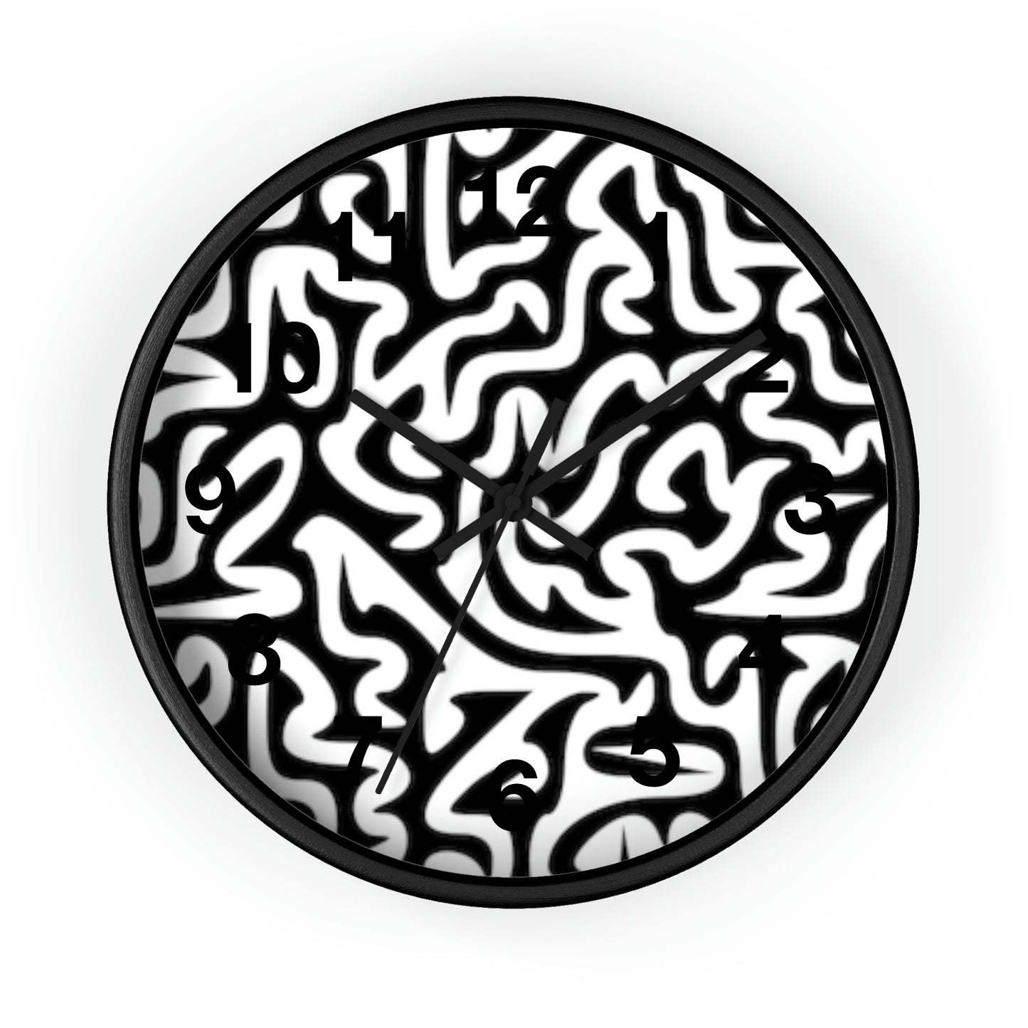 Maze Black and White. Wall Clock. Size: 10". Price: $58.00. Custom Artwork. Unique Whimsical Flare. Vivid Colors. Looks great in your home and business. Each room will have a Splash of Color. Makes a fabulous Gift!