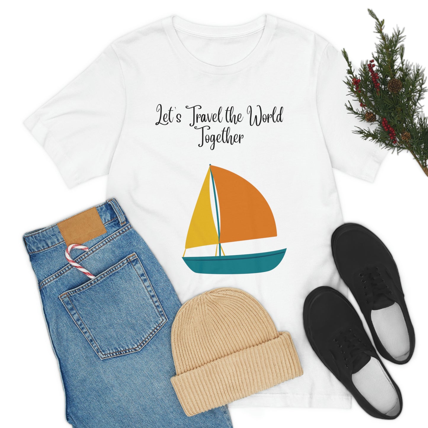 ¡Vamos a viajar por el mundo juntos! Camiseta de manga corta unisex ¡Divertida, divertida, divertida!