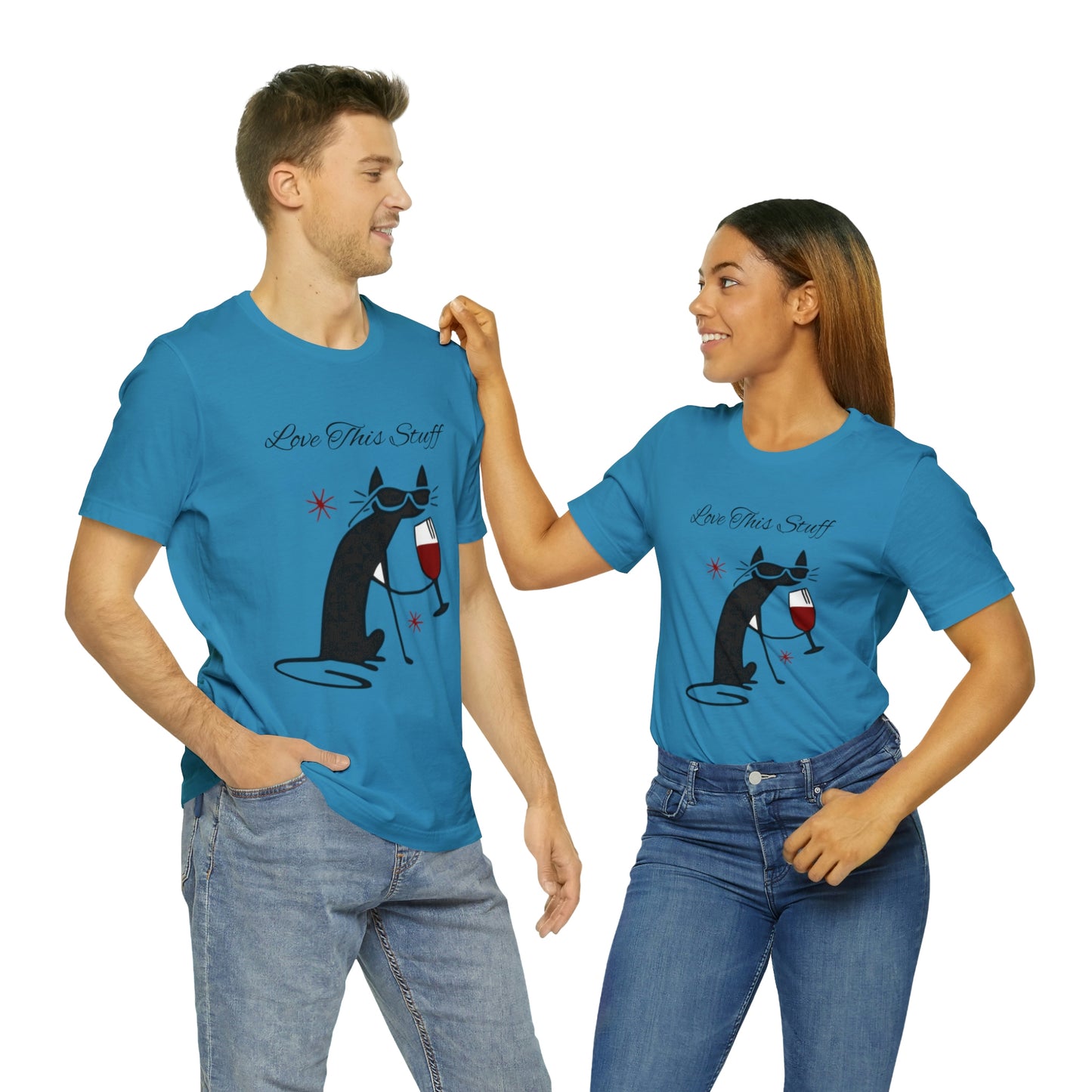 Camiseta con el gato negro bebiendo vino "Me encanta esta cosa"