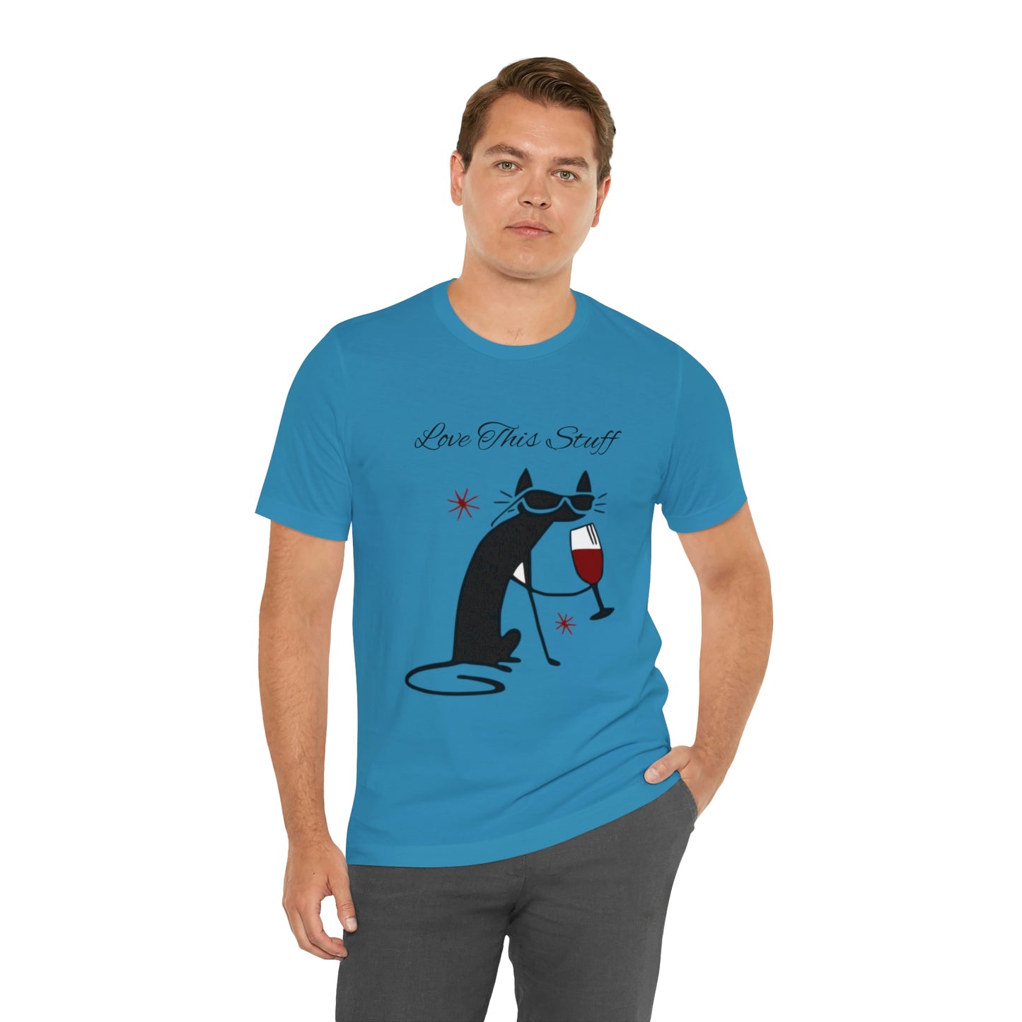 Camiseta con el gato negro bebiendo vino "Me encanta esta cosa"