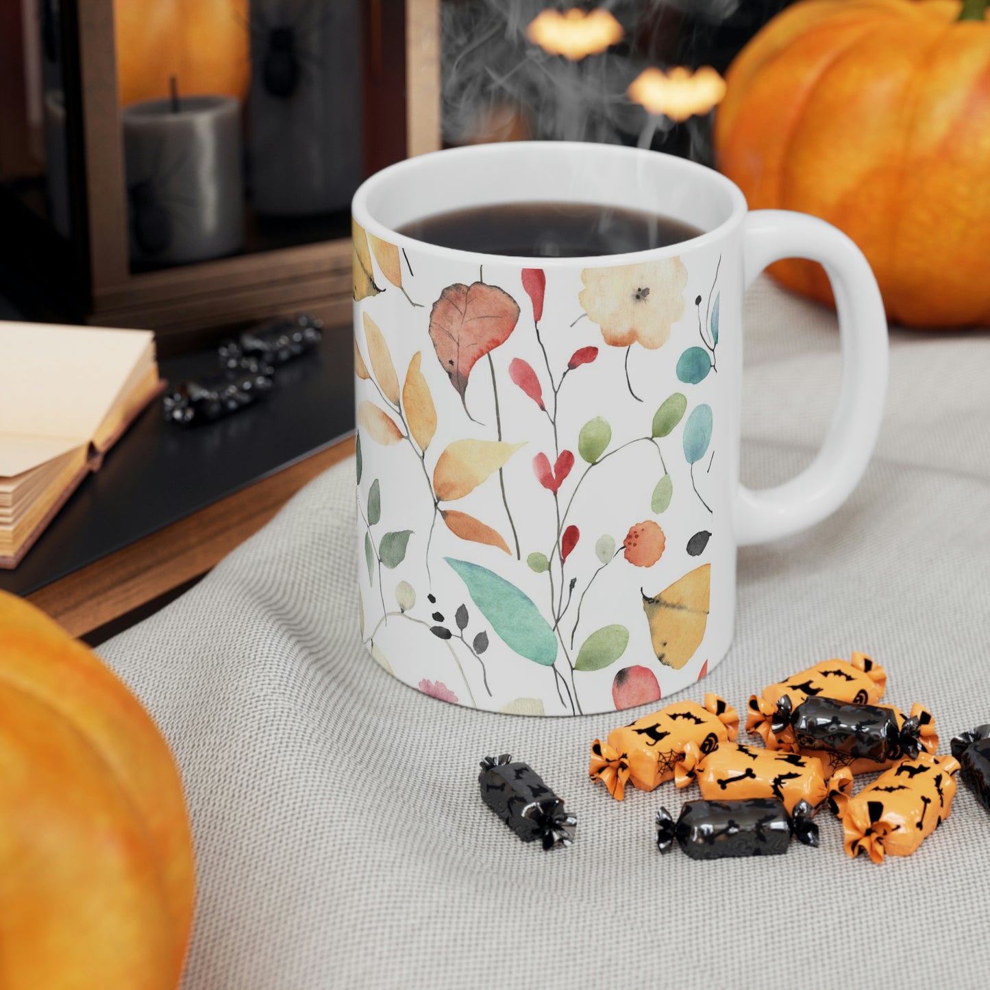 Taza de cerámica con flores silvestres de 11 oz, ideal para café, chocolate, té, refrescos, sopas, helados