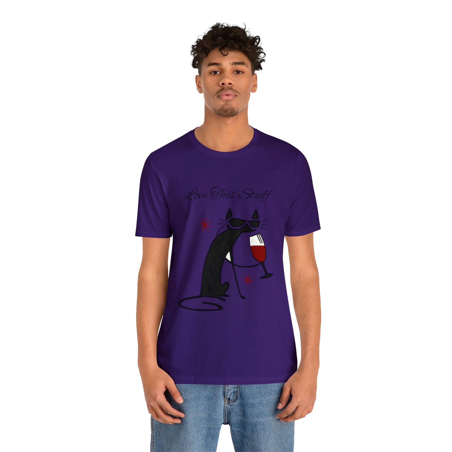 Camiseta con el gato negro bebiendo vino "Me encanta esta cosa"
