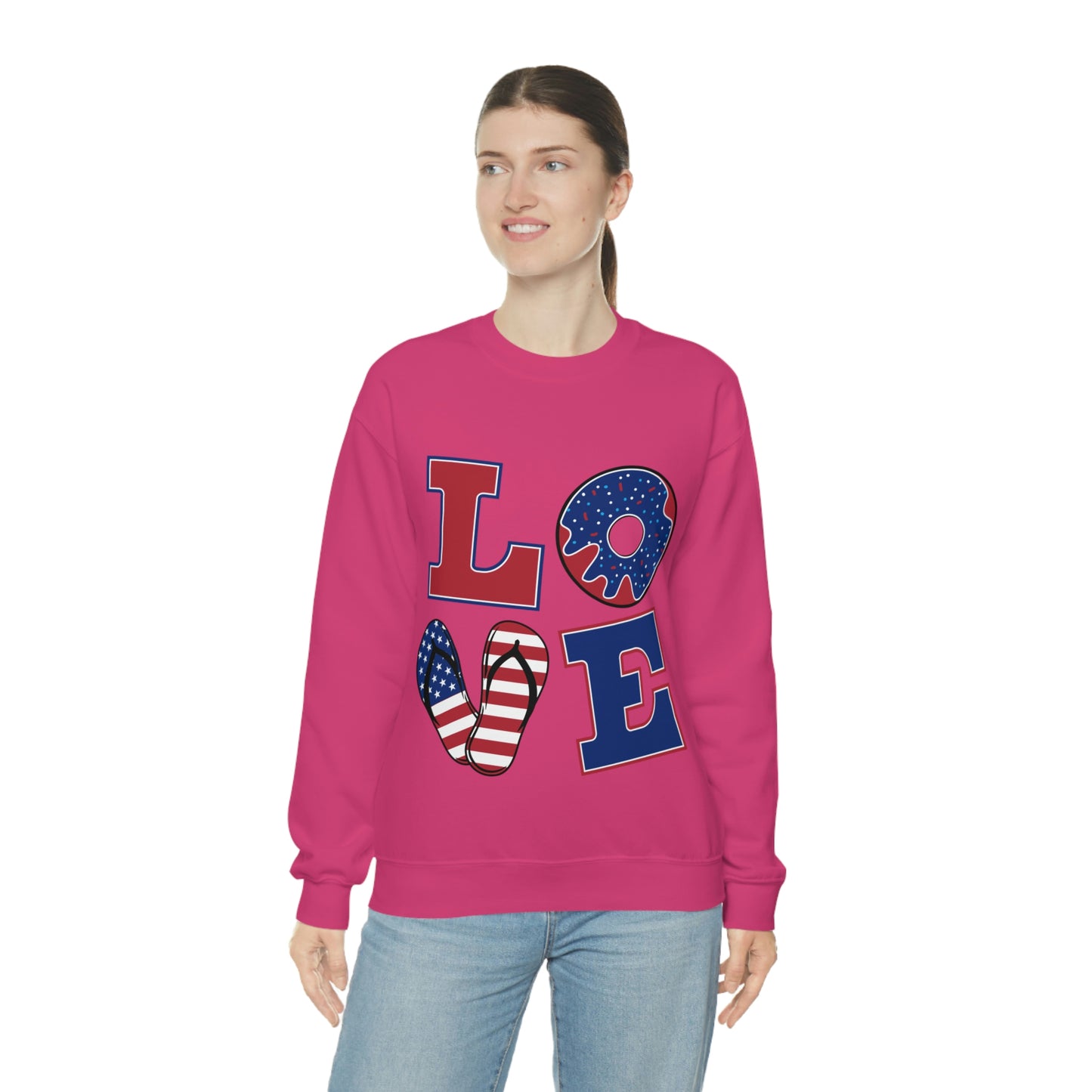 Sudadera con cuello redondo Love en rojo, blanco y azul ¡Te ves fabulosa!