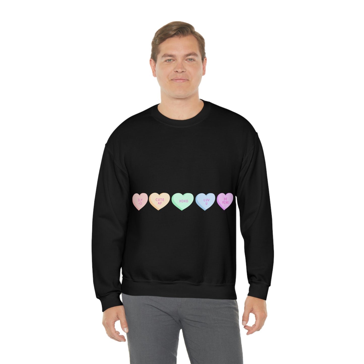 Sudadera con cuello redondo y corazones de caramelos ¡Me veo fabulosa!