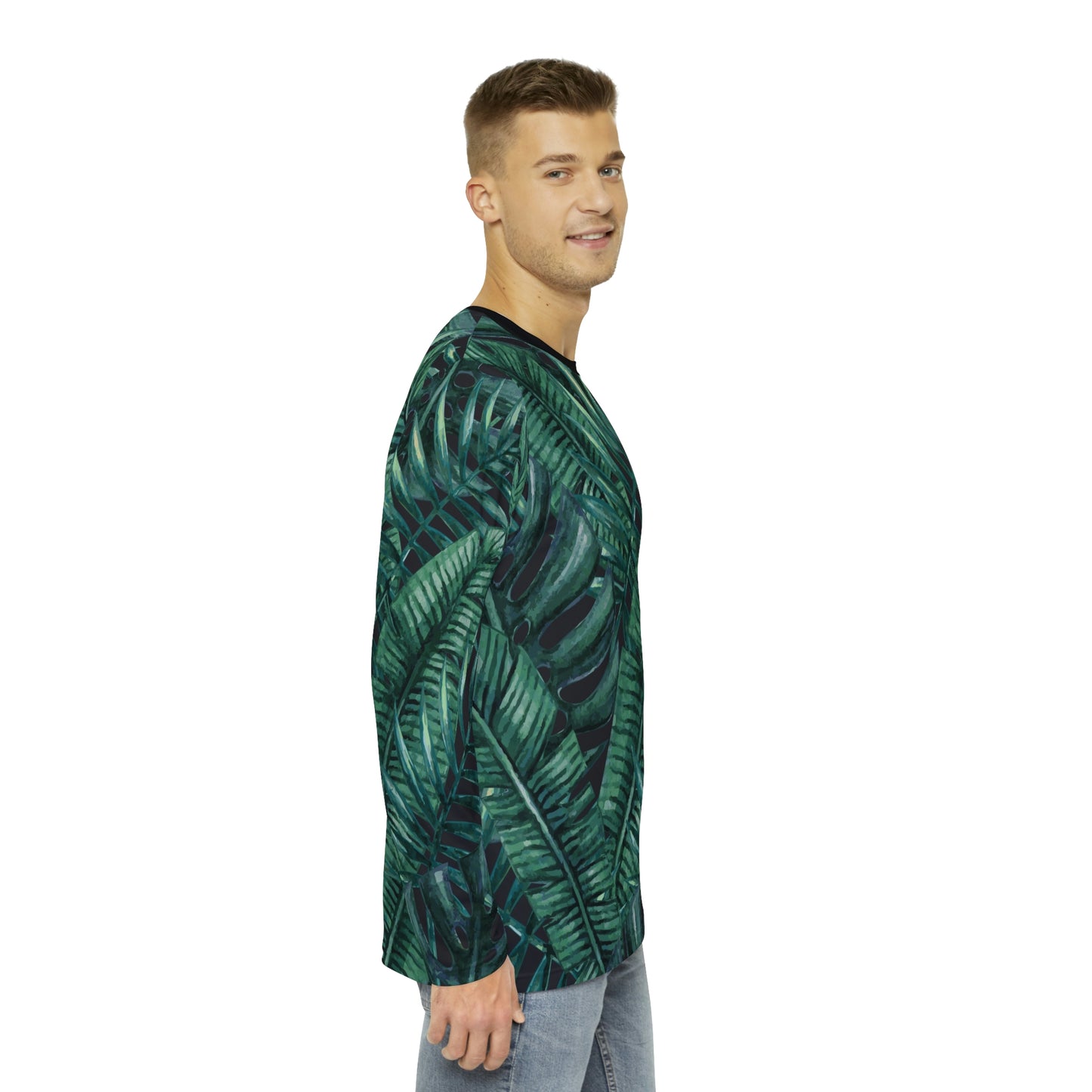 Camisa de manga larga para hombre con hojas verdes de la jungla Viajes Trabajo Relajación Películas Senderismo Museos