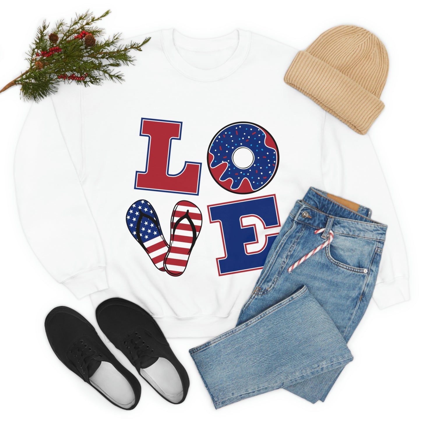 Sudadera con cuello redondo Love en rojo, blanco y azul ¡Te ves fabulosa!