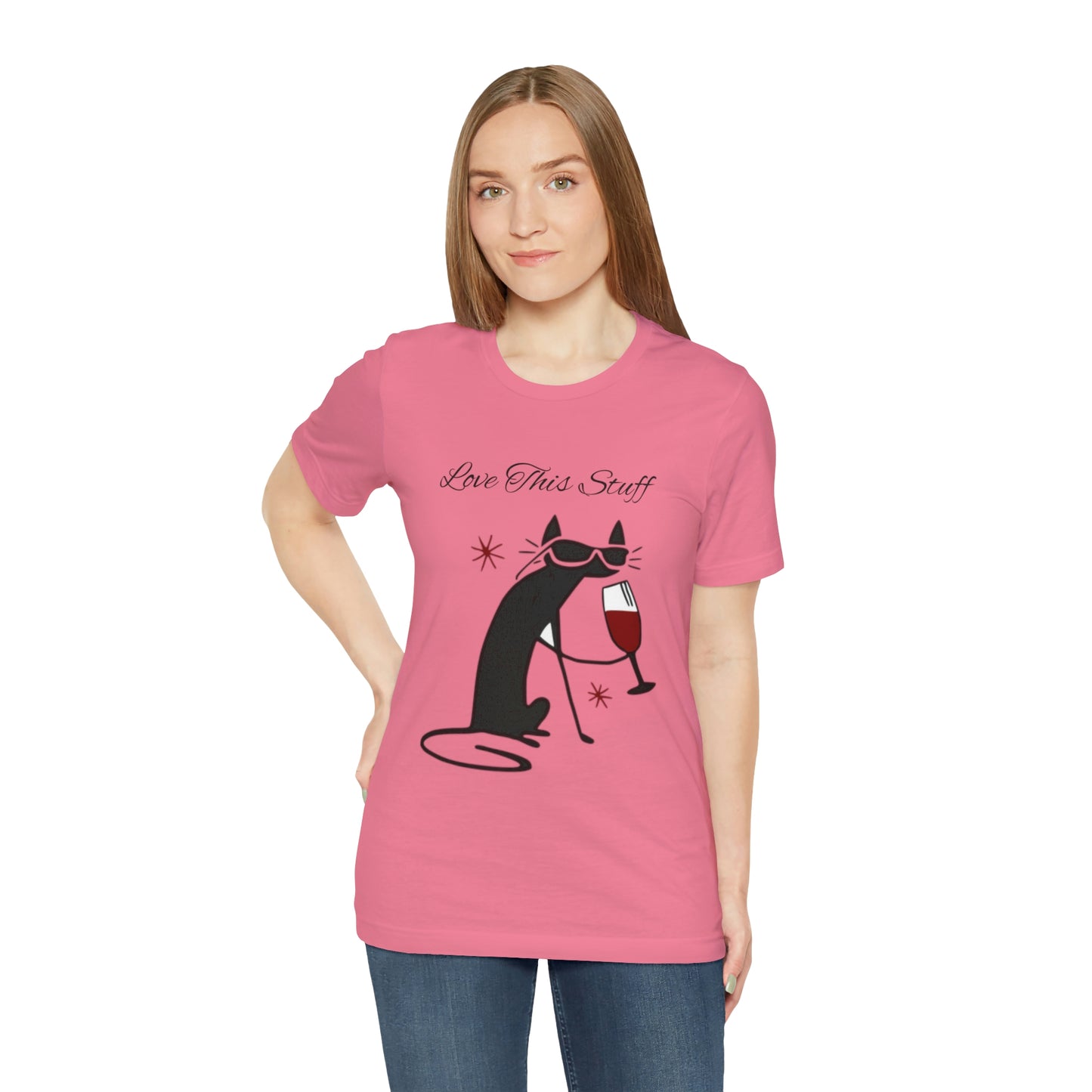 Camiseta con el gato negro bebiendo vino "Me encanta esta cosa"