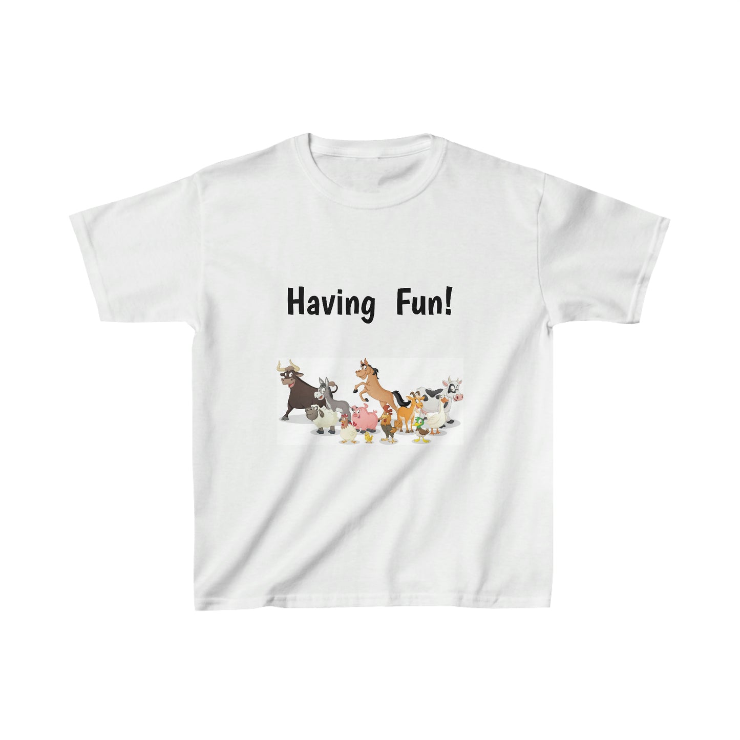 Having Fun Animals. Children's Cotton T-shirt. Sizes: Extra Small through Extra Large. Price: $21.00. Custom Artwork. Unique Whimsical Flare. Vivid Colors. Soft against your skin Comfortable to wear every day of the week. Looking Cute at Grandma's house, School. Church, Movies and Restaurants.